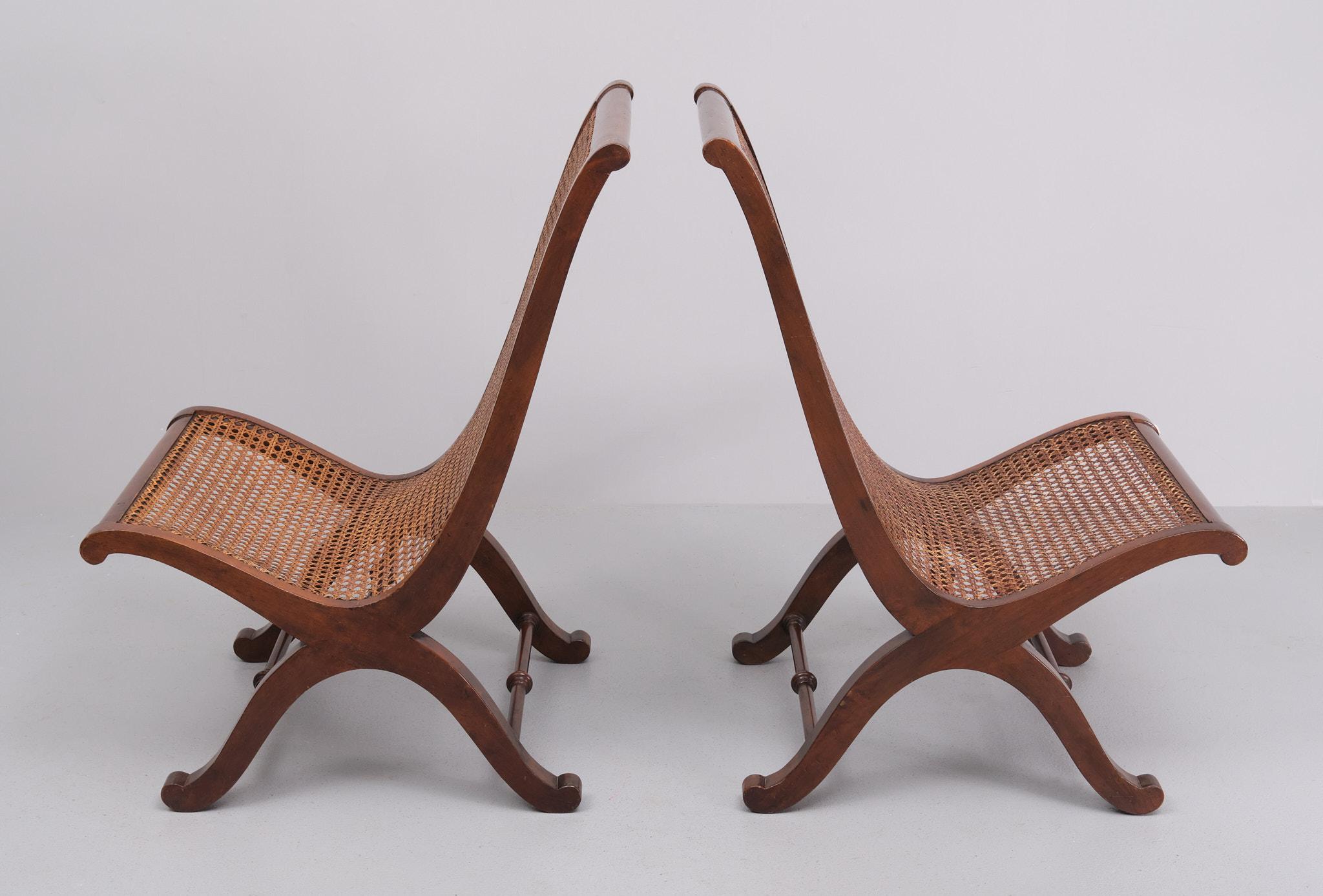 Pair Italian signed Wicker slipper chairs   In Good Condition For Sale In Den Haag, NL