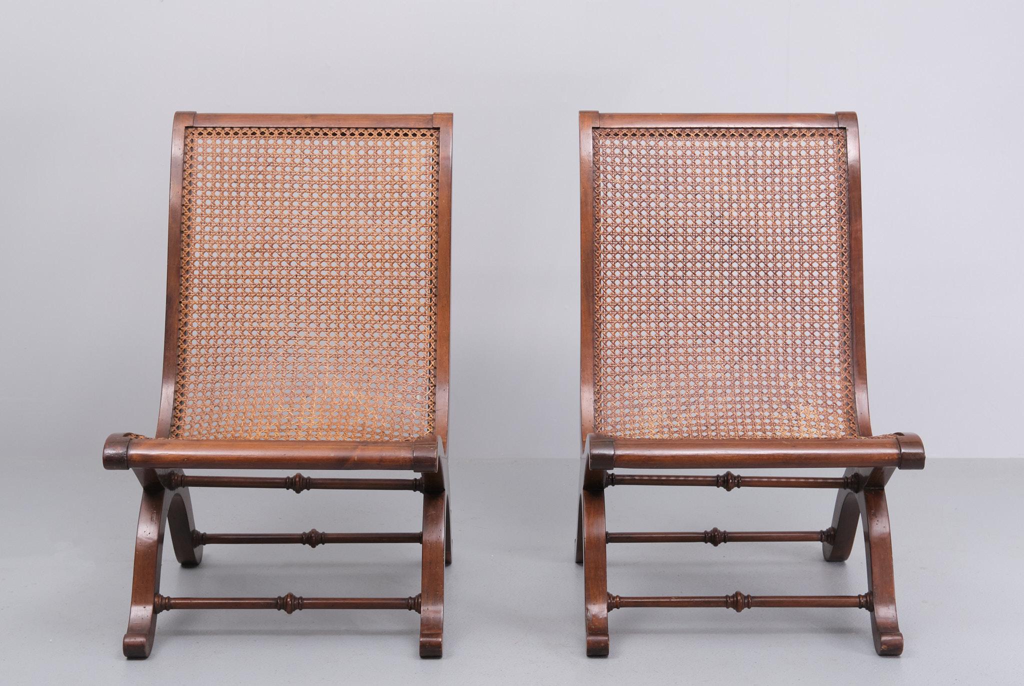 Mid-20th Century Pair Italian signed Wicker slipper chairs   For Sale