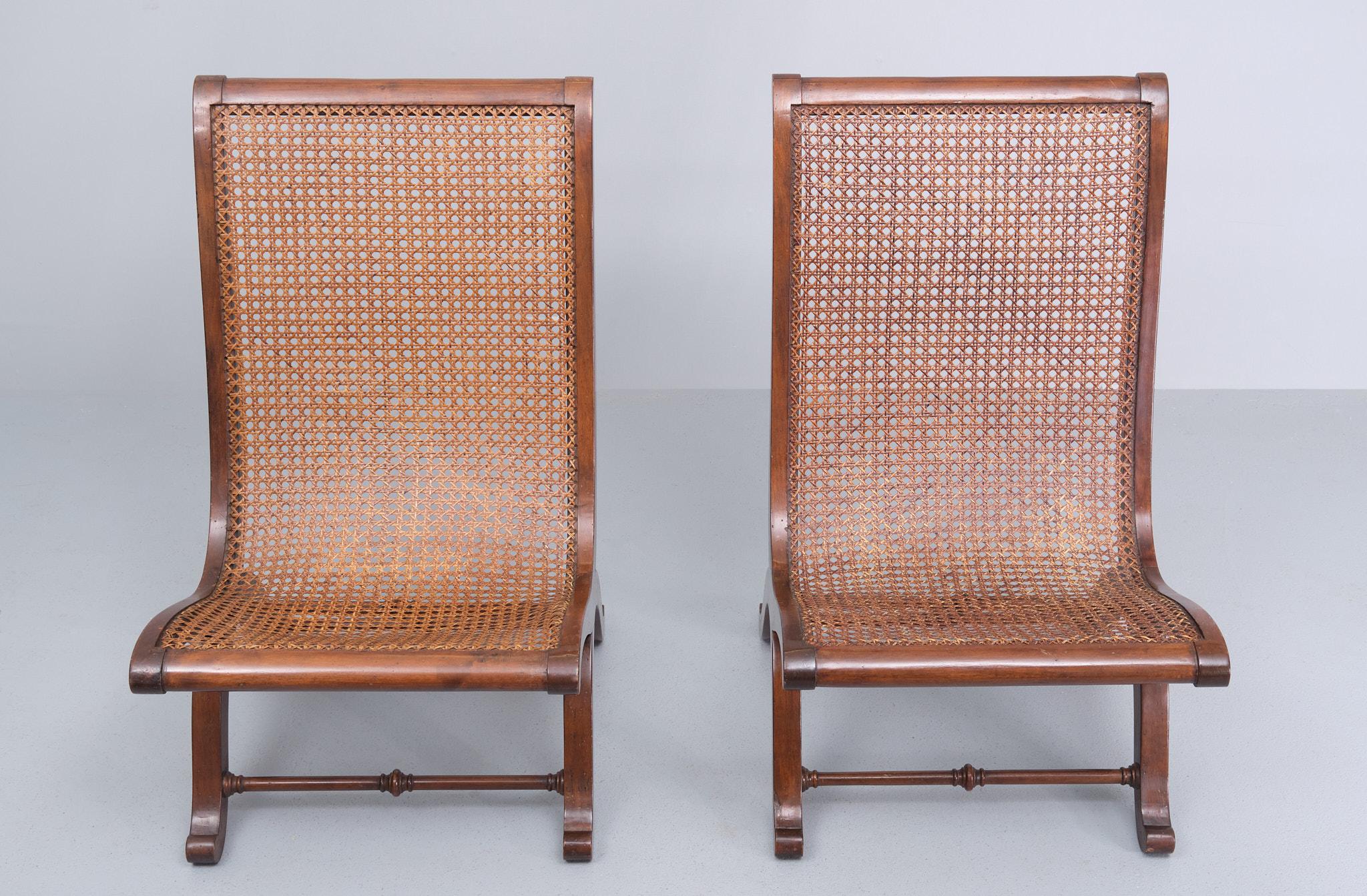 Pair Italian signed Wicker slipper chairs   For Sale 1