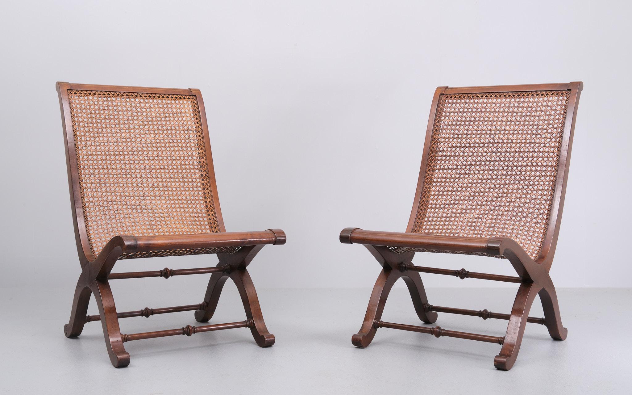 Pair Italian signed Wicker slipper chairs   For Sale 2