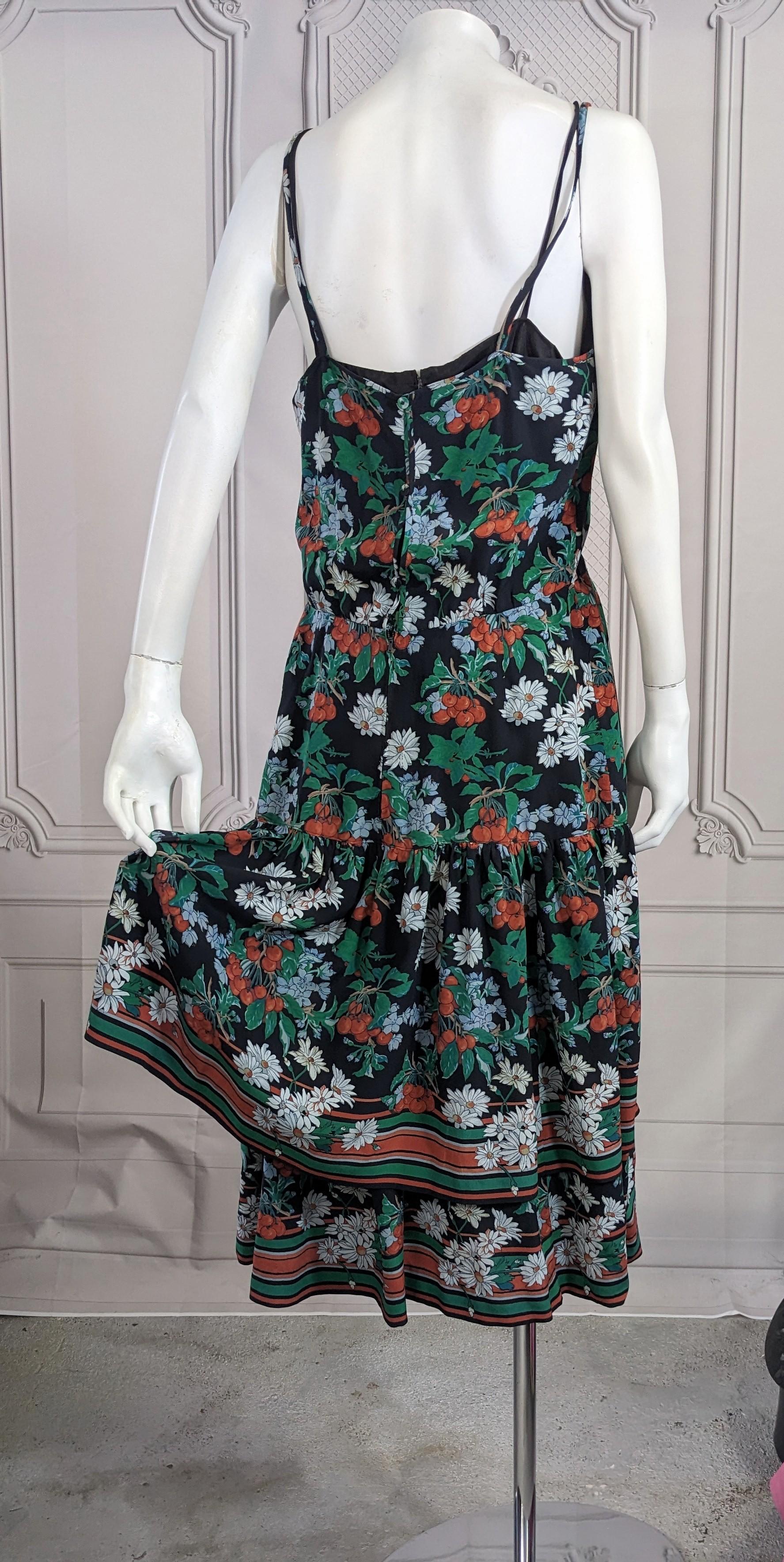 Italian Silk Crepe Print Ruffle Dress In Good Condition For Sale In New York, NY