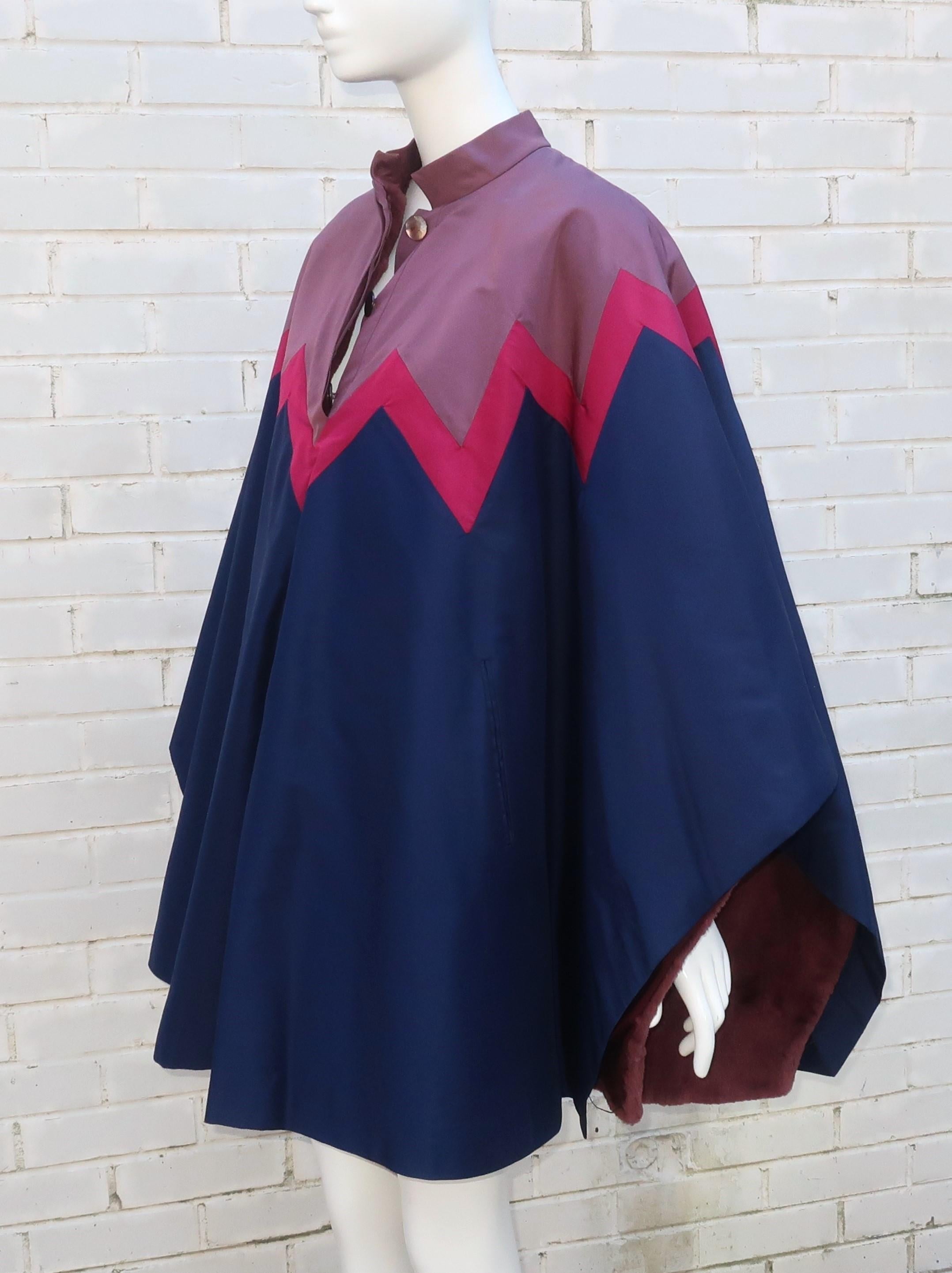 Italian Silk Fur Lined Poncho Cape for Neiman Marcus, 1970's For Sale 6