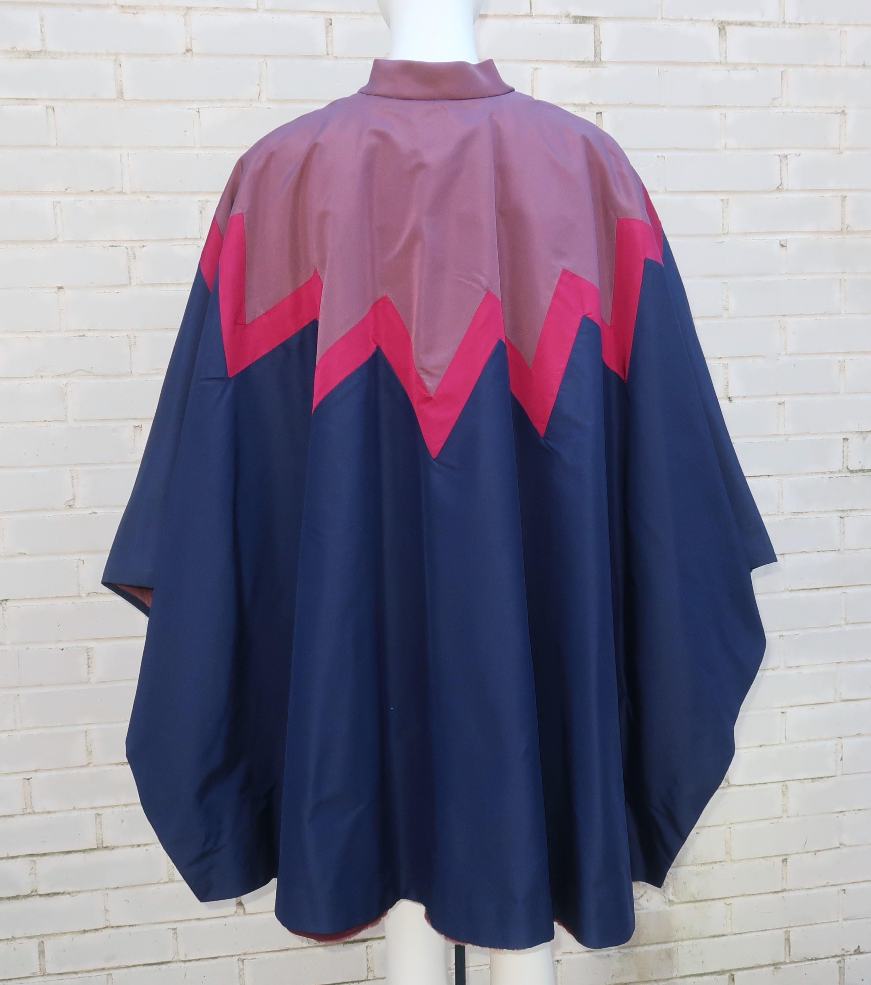 Italian Silk Fur Lined Poncho Cape for Neiman Marcus, 1970's For Sale 7
