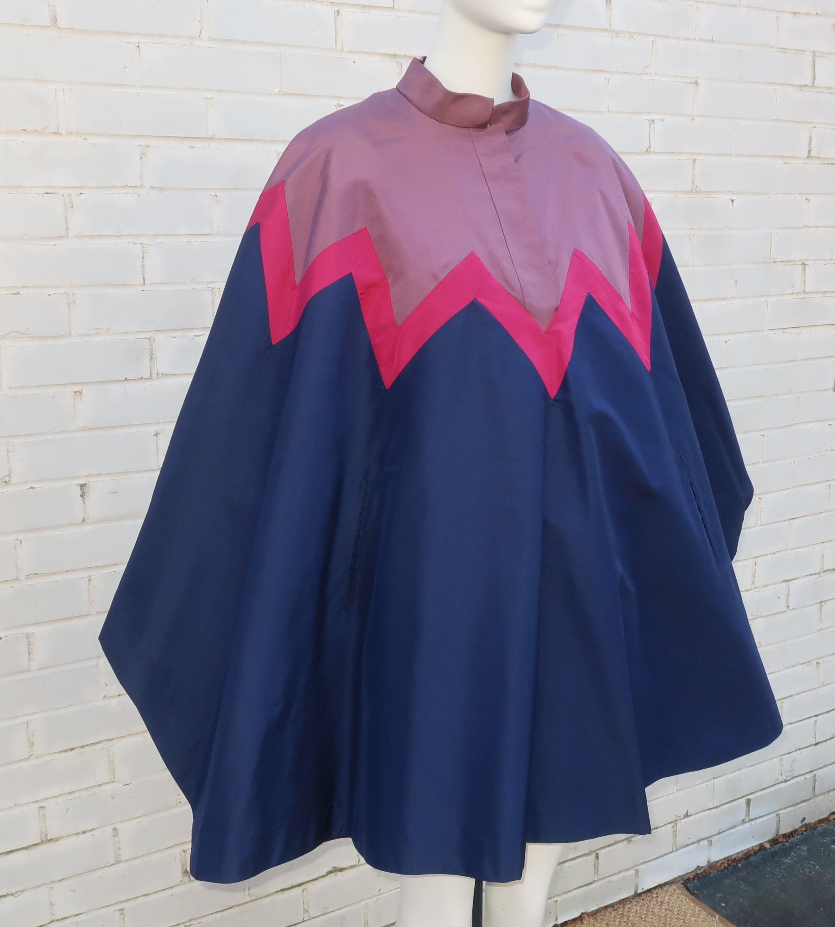 Italian Silk Fur Lined Poncho Cape for Neiman Marcus, 1970's For Sale 1