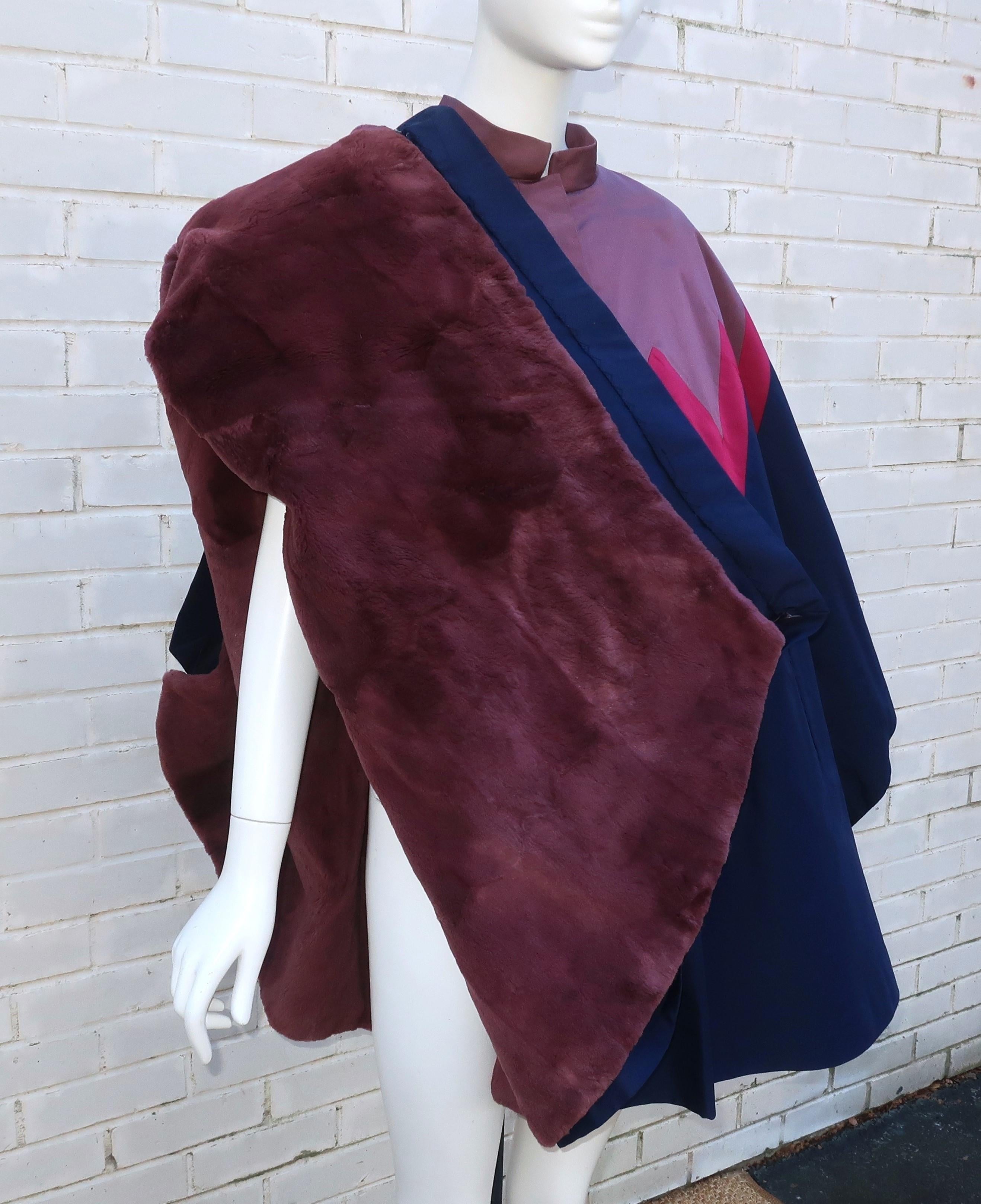 Italian Silk Fur Lined Poncho Cape for Neiman Marcus, 1970's For Sale 2