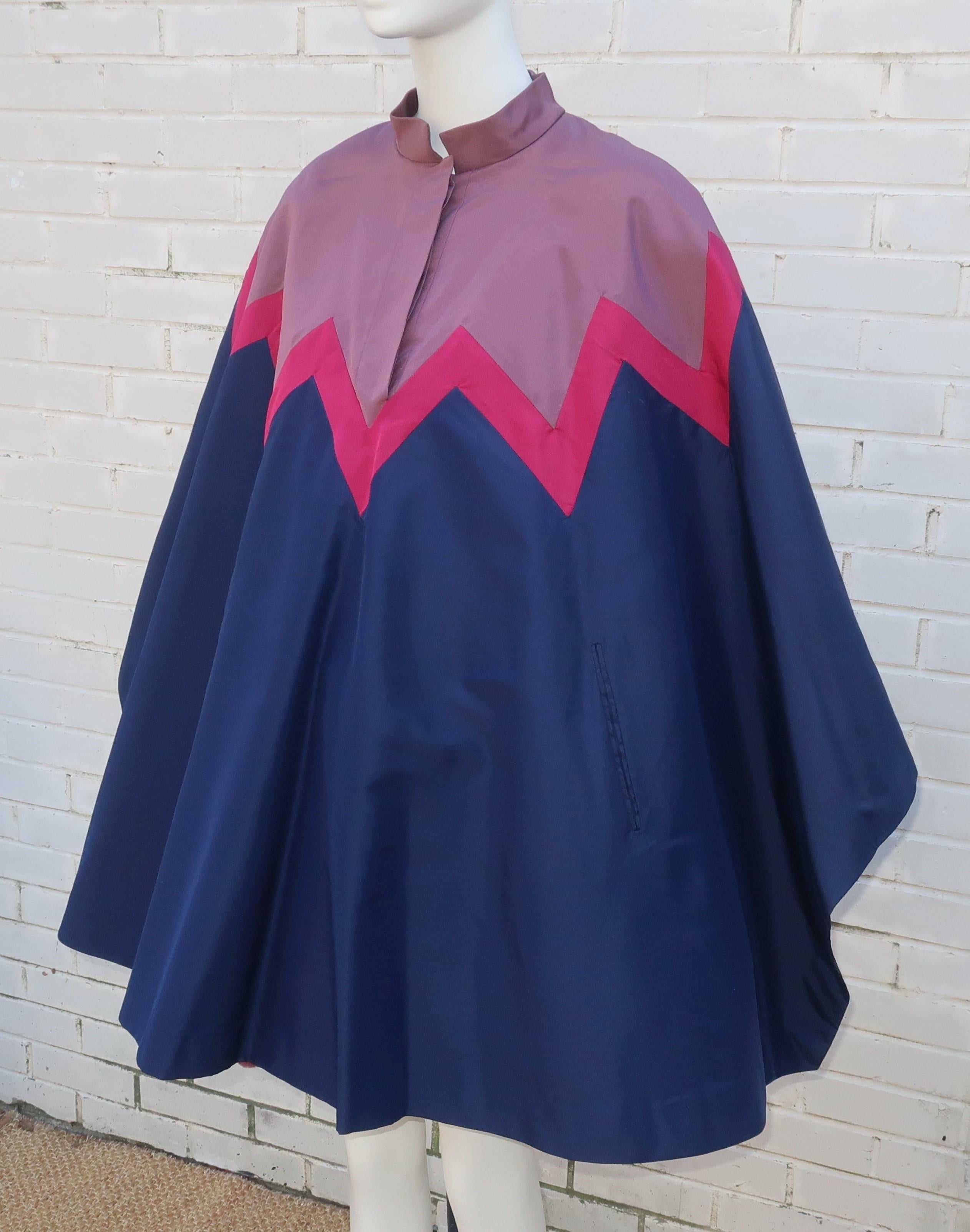 Italian Silk Fur Lined Poncho Cape for Neiman Marcus, 1970's For Sale 3