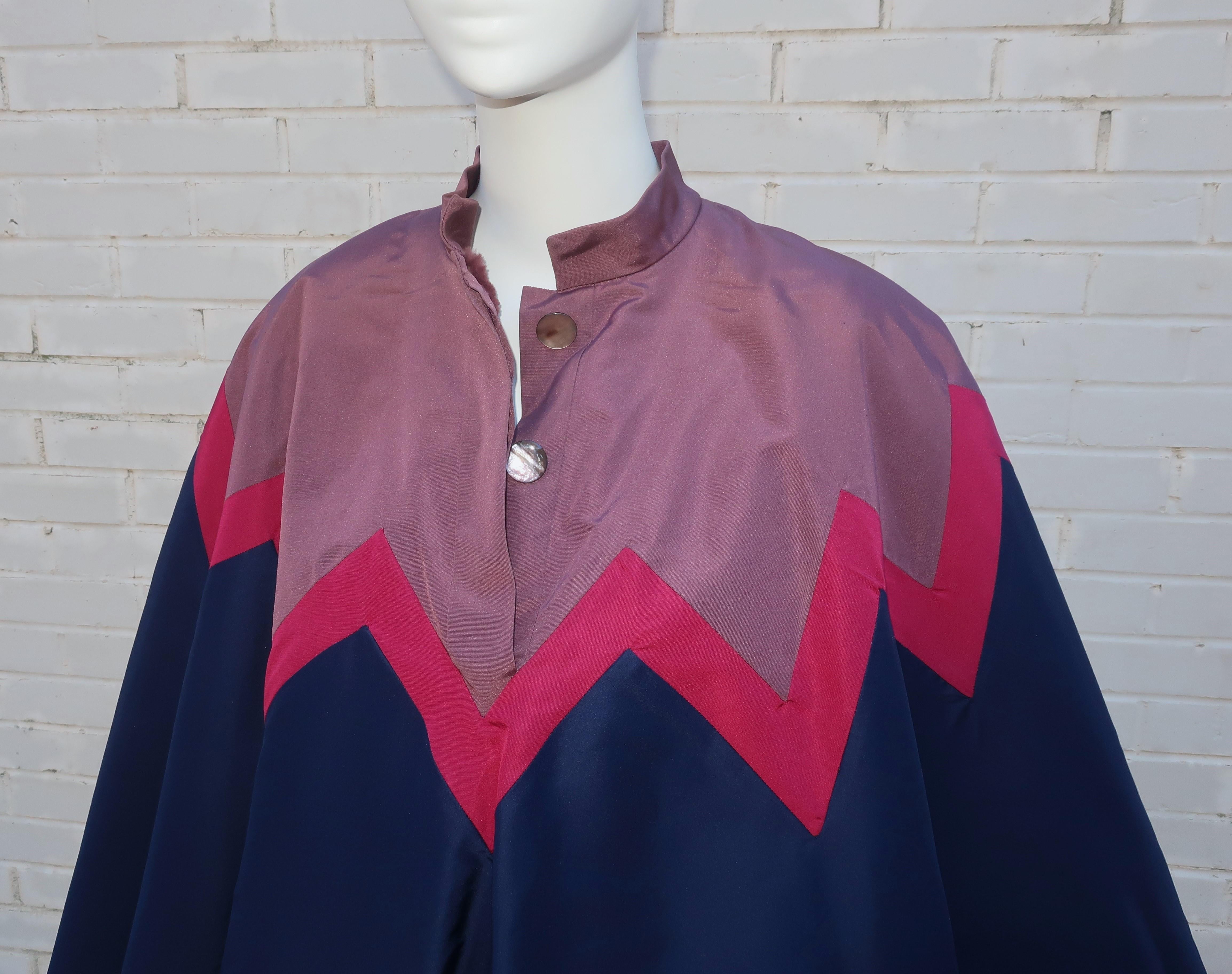 Italian Silk Fur Lined Poncho Cape for Neiman Marcus, 1970's For Sale 5