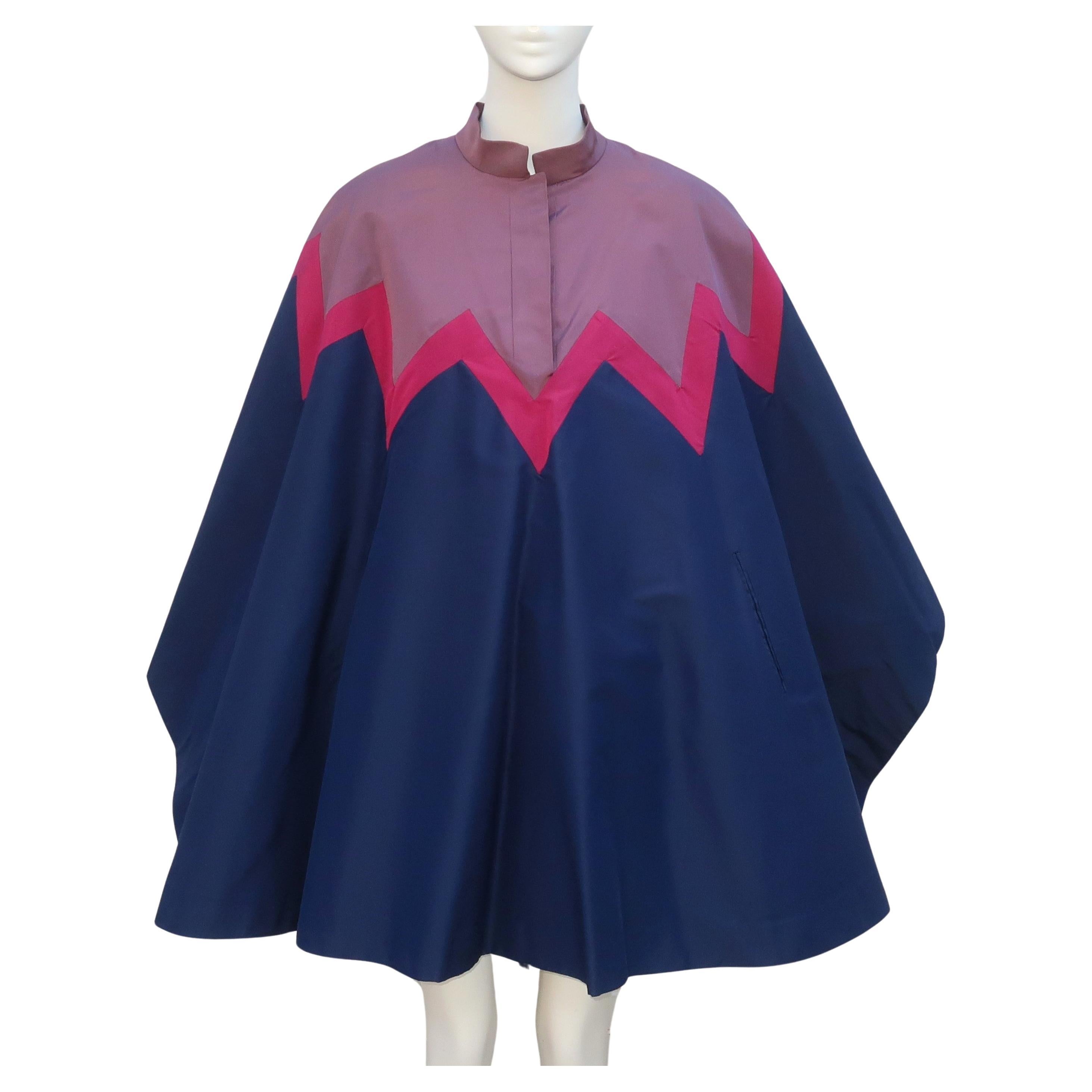 Italian Silk Fur Lined Poncho Cape for Neiman Marcus, 1970's For Sale