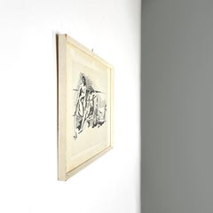 Italian Silk-Screen Print on Paper of Two Women and a Musician, 1900-1980s