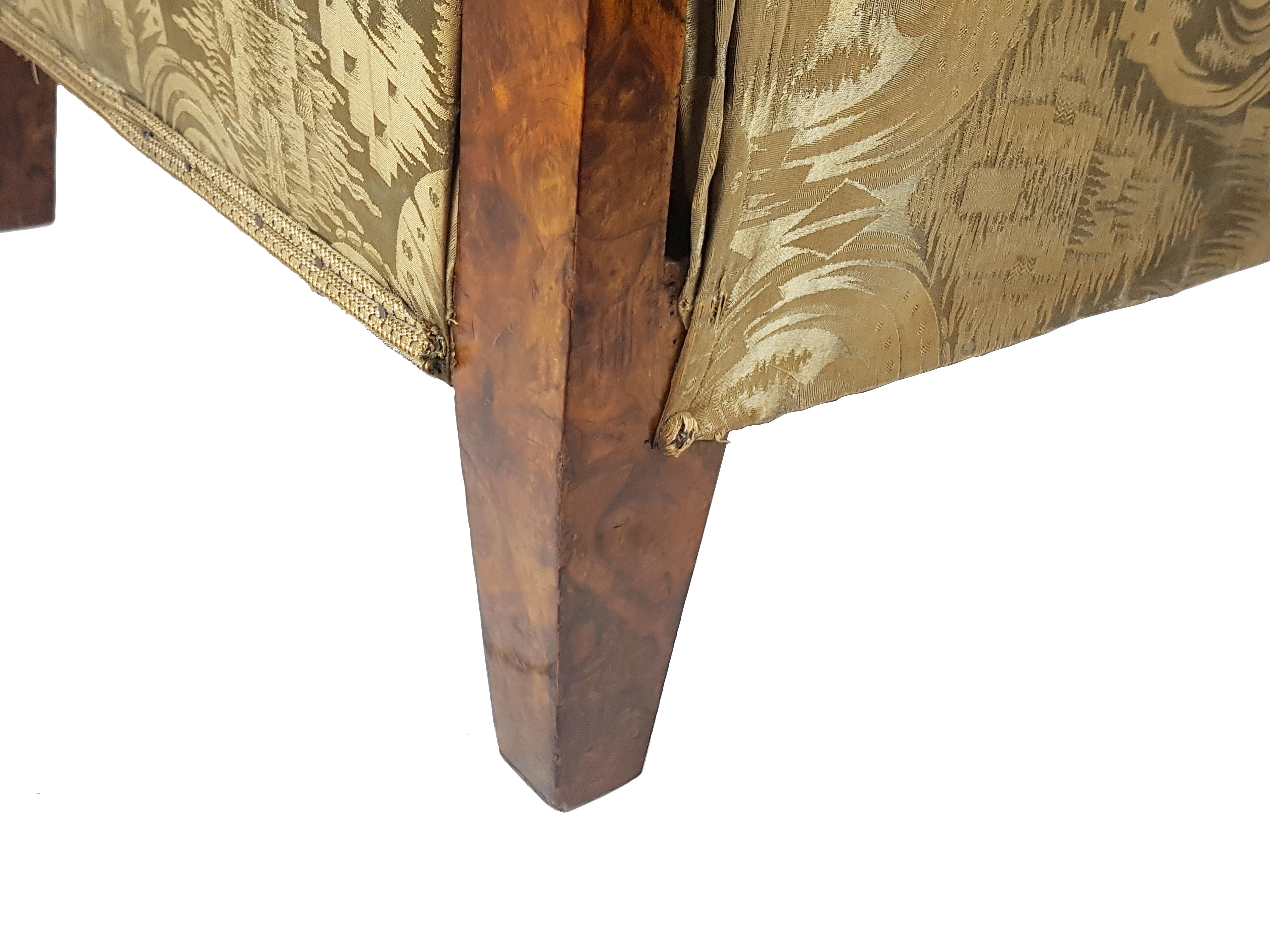 Italian silk & walnut briar root art deco armchairs, set of 2 For Sale 8