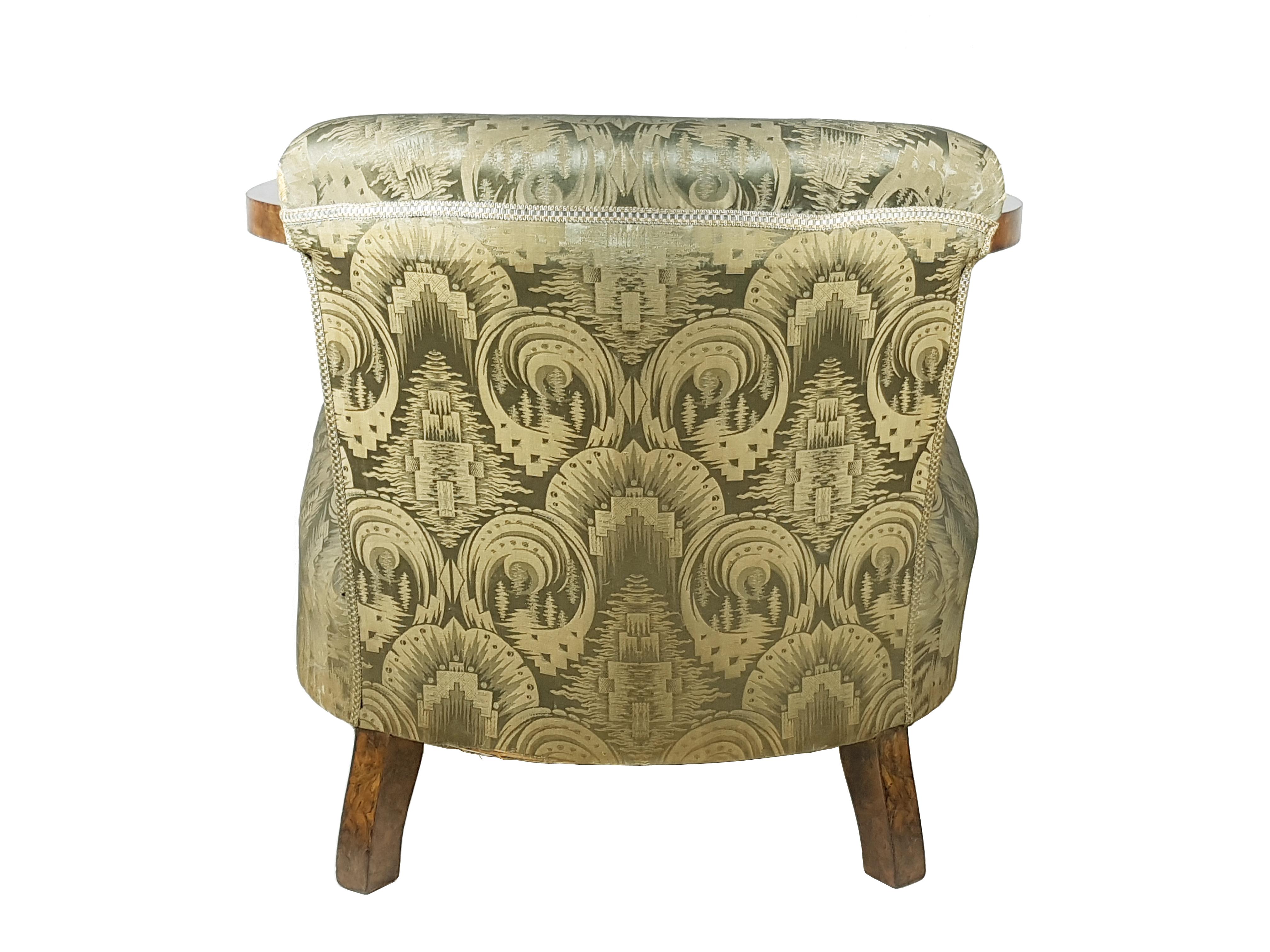 Italian silk & walnut briar root art deco armchairs, set of 2 For Sale 10