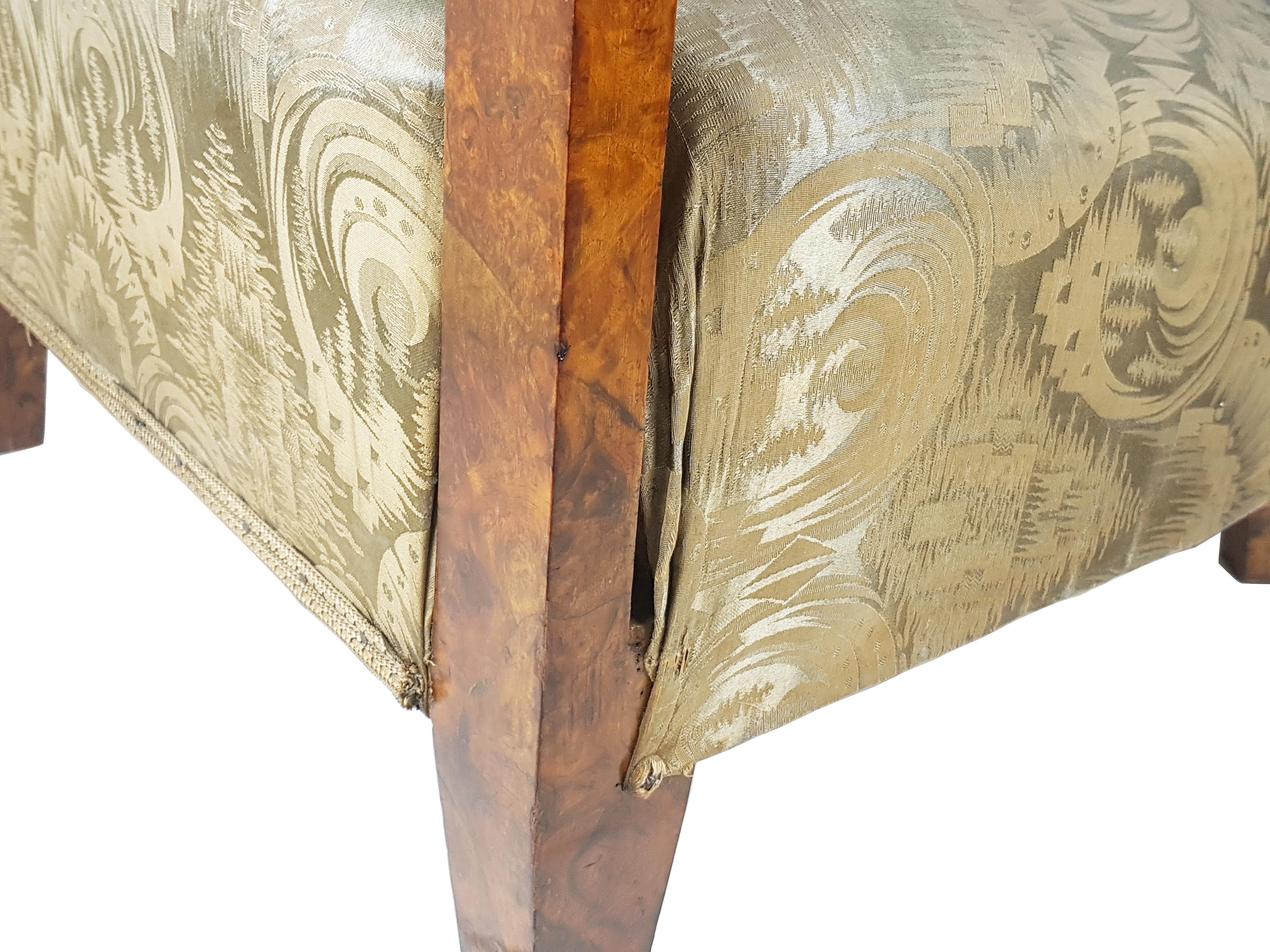 Italian silk & walnut briar root art deco armchairs, set of 2 For Sale 2