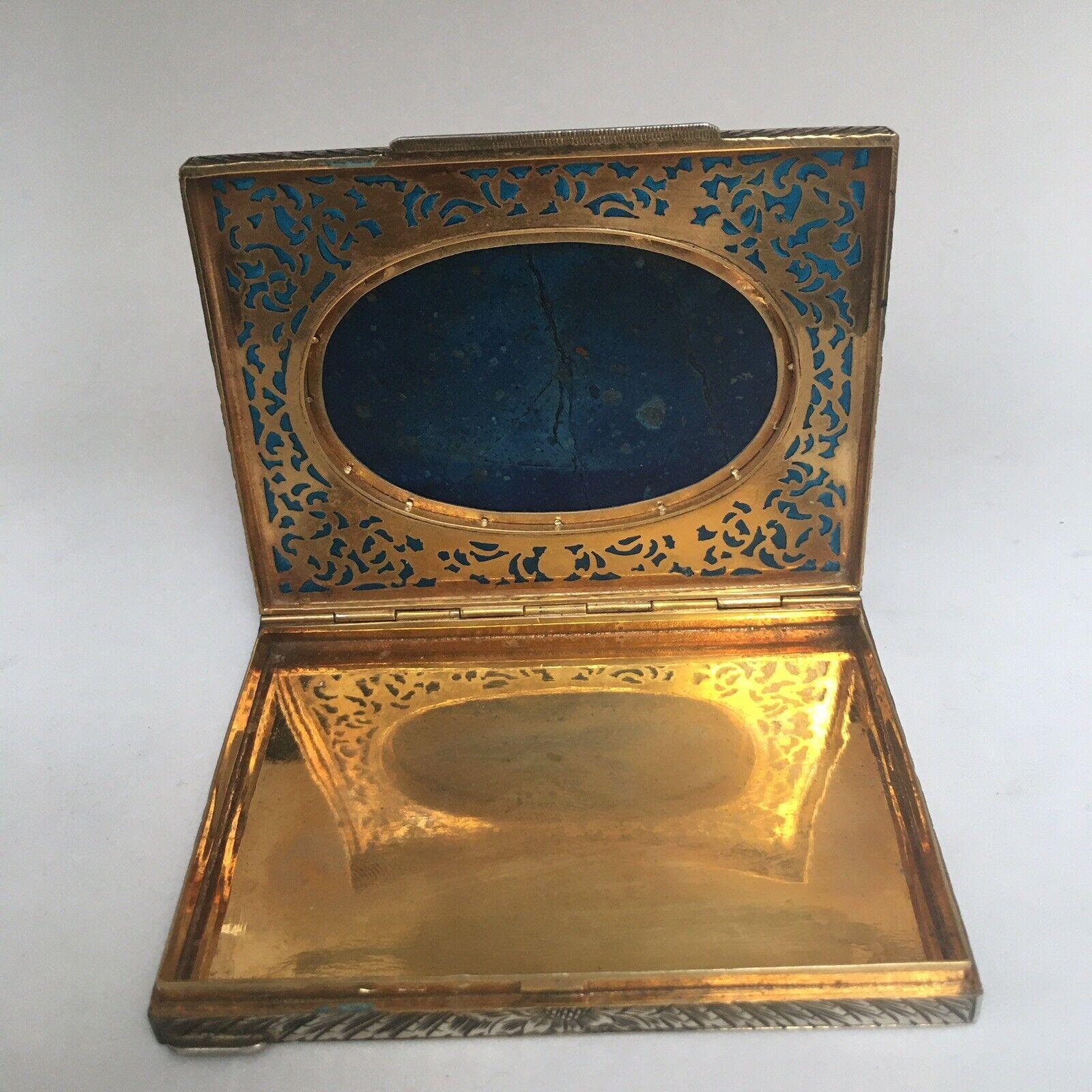 Art Nouveau Italian Silver 3.75” 2.75” 3/16 “ Sodalite 800 Silver Plique a Jour Enamel Box For Sale