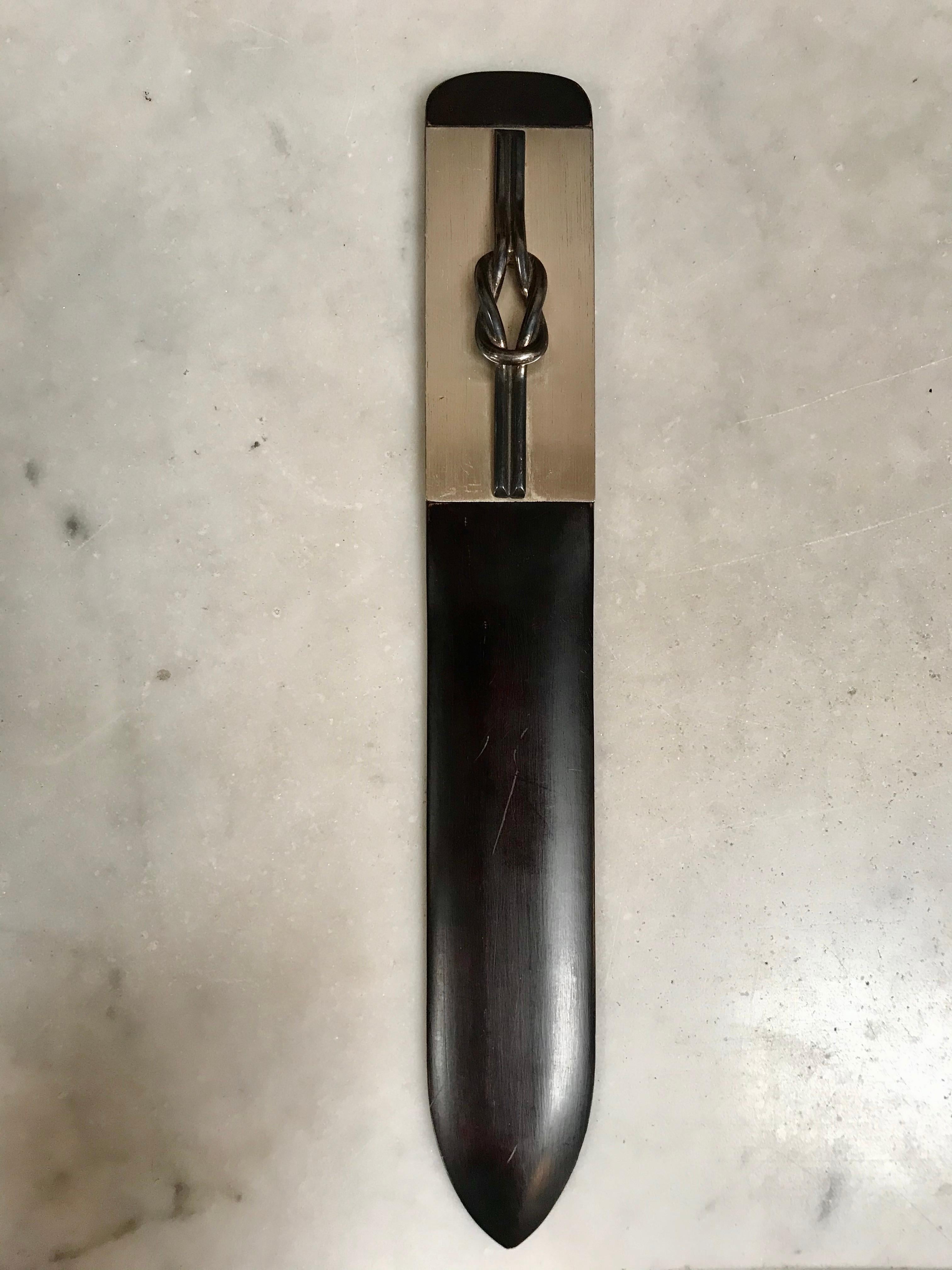 Italian Silver and Black Wood Turner Letter Opener, 1980s In Good Condition For Sale In Los Angeles, CA