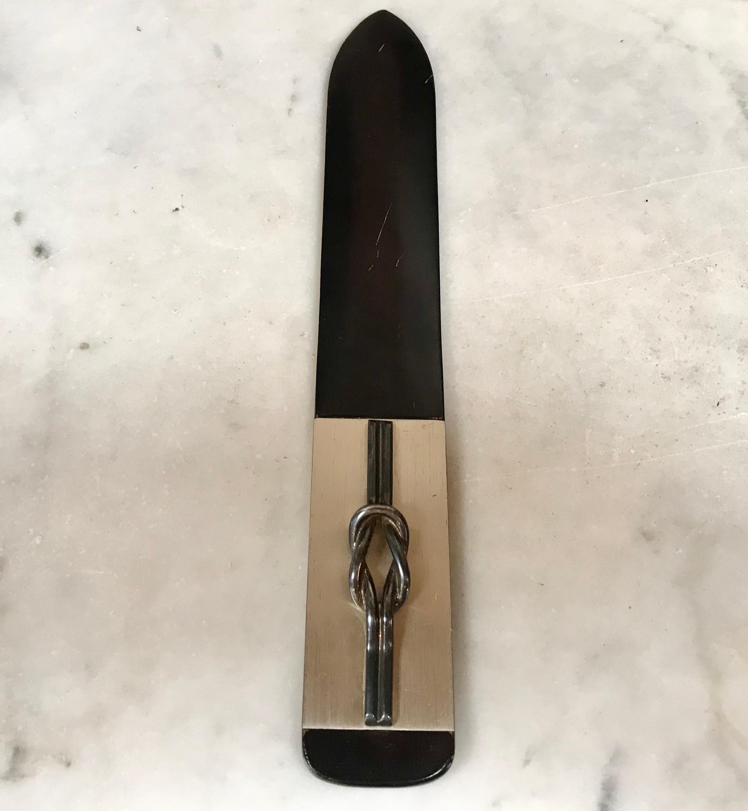 Late 20th Century Italian Silver and Black Wood Turner Letter Opener, 1980s For Sale