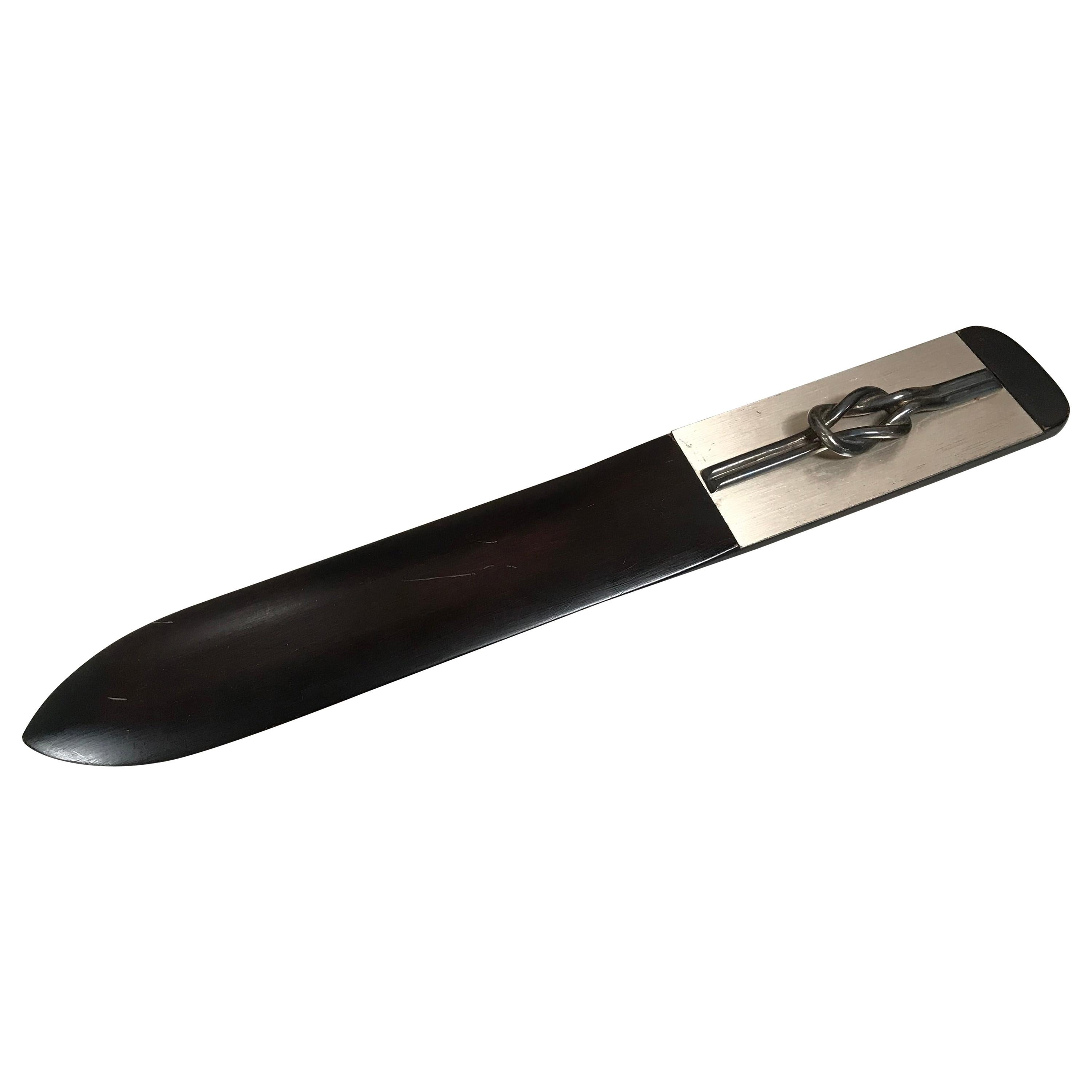 Italian Silver and Black Wood Turner Letter Opener, 1980s For Sale