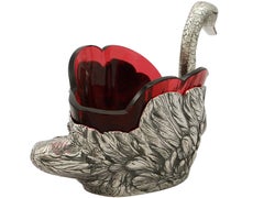 Italian Silver and Cranberry Colored Glass Swan Centerpiece