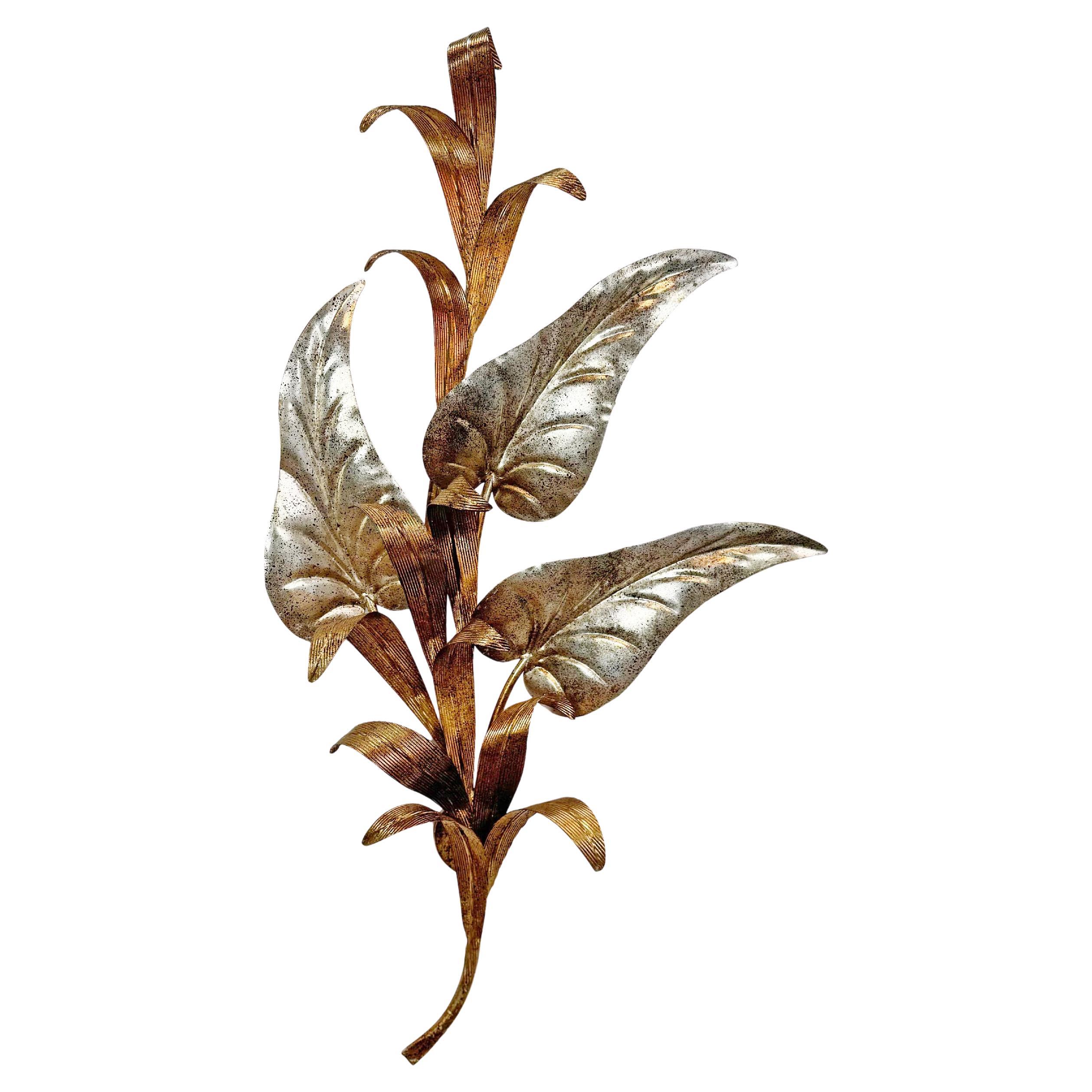 Italian Silver and Gilt leaf wall light 1970s For Sale