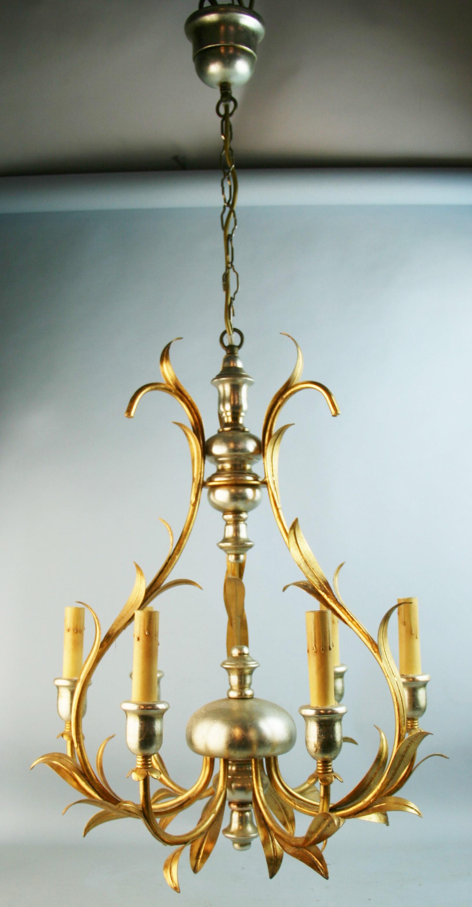 Late 20th Century Italian Silver and Gold  Gilt Wood and Metal Foliate C1970handelier For Sale