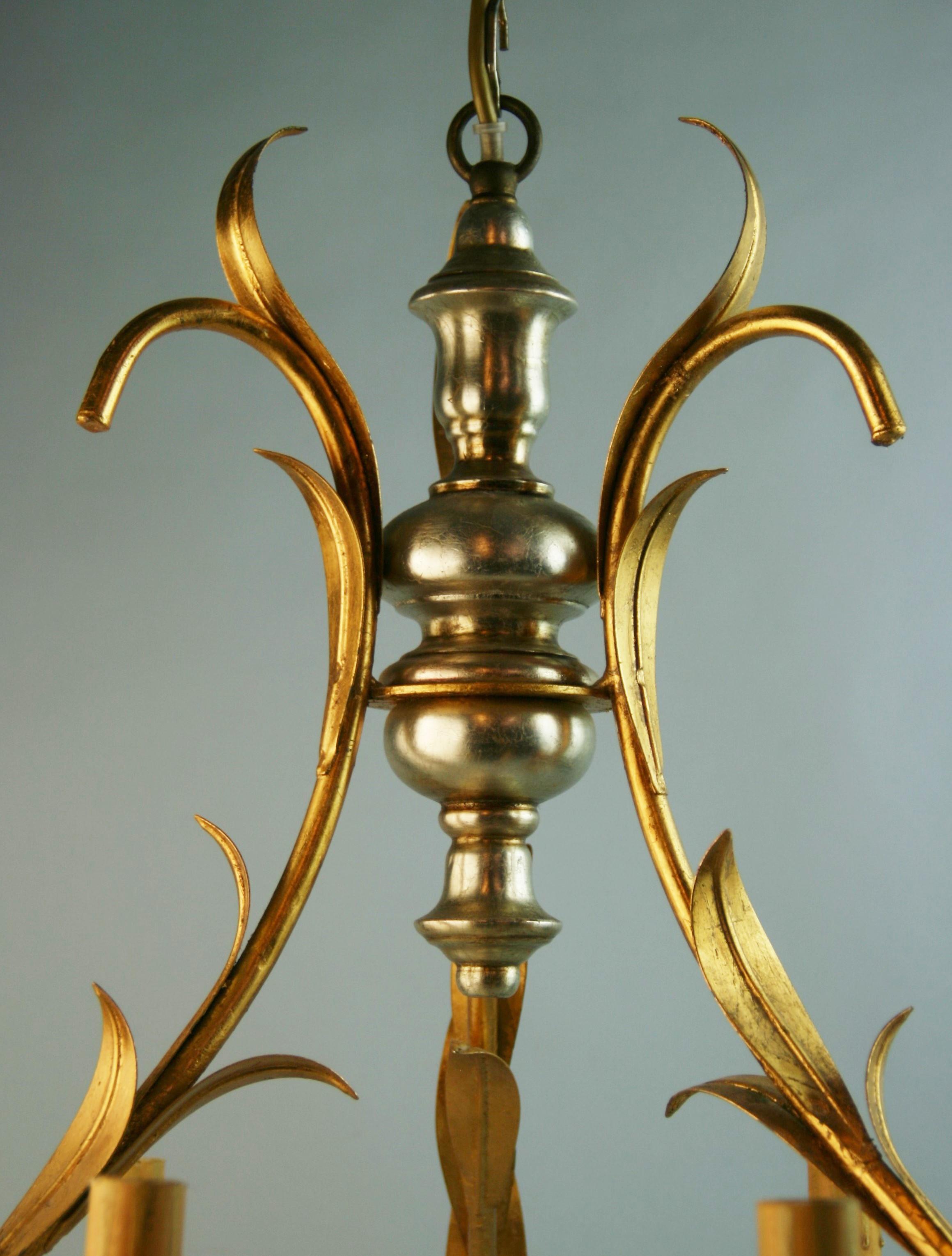 Italian Silver and Gold  Gilt Wood and Metal Foliate C1970handelier For Sale 3