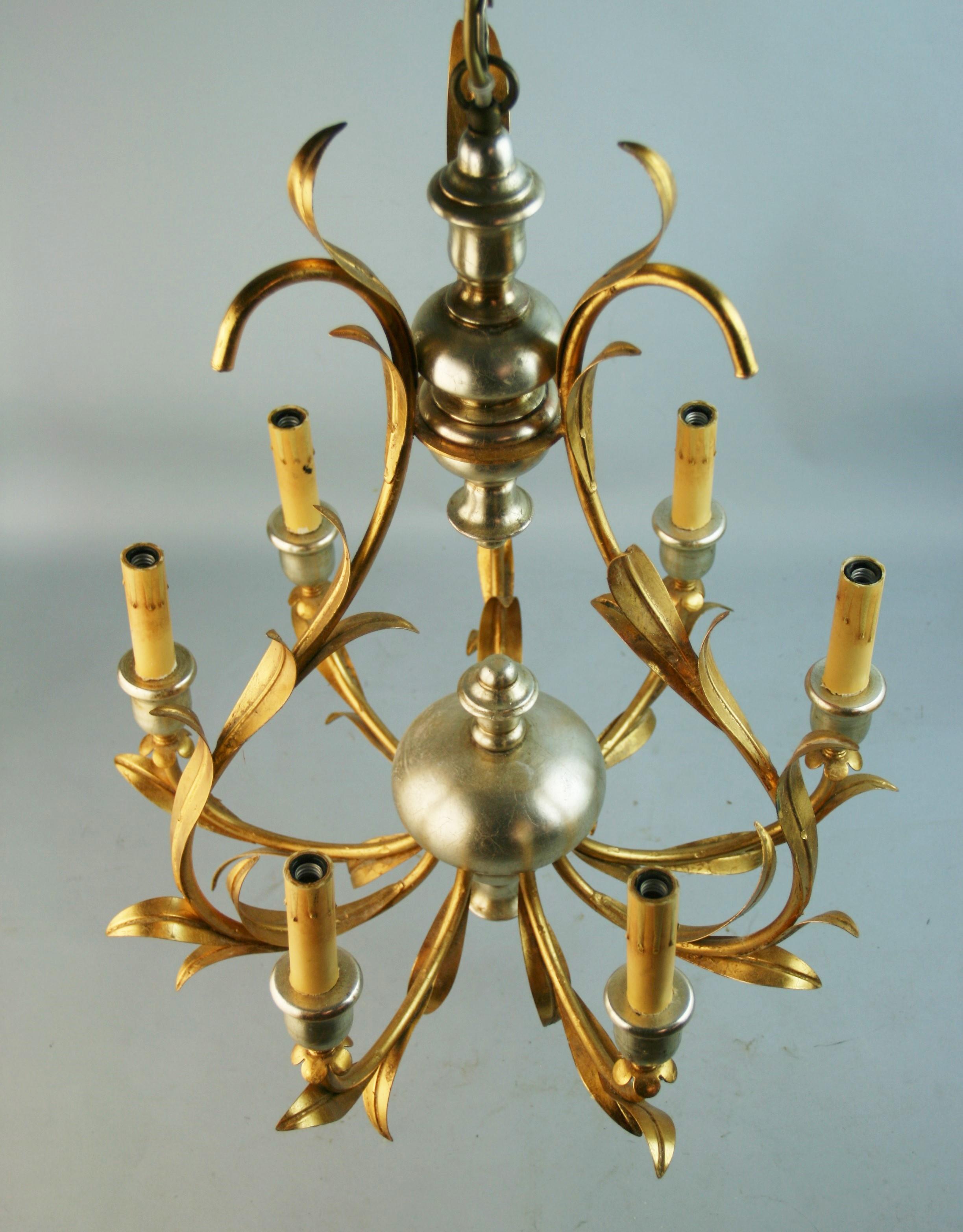 Italian Silver and Gold  Gilt Wood and Metal Foliate C1970handelier For Sale 4