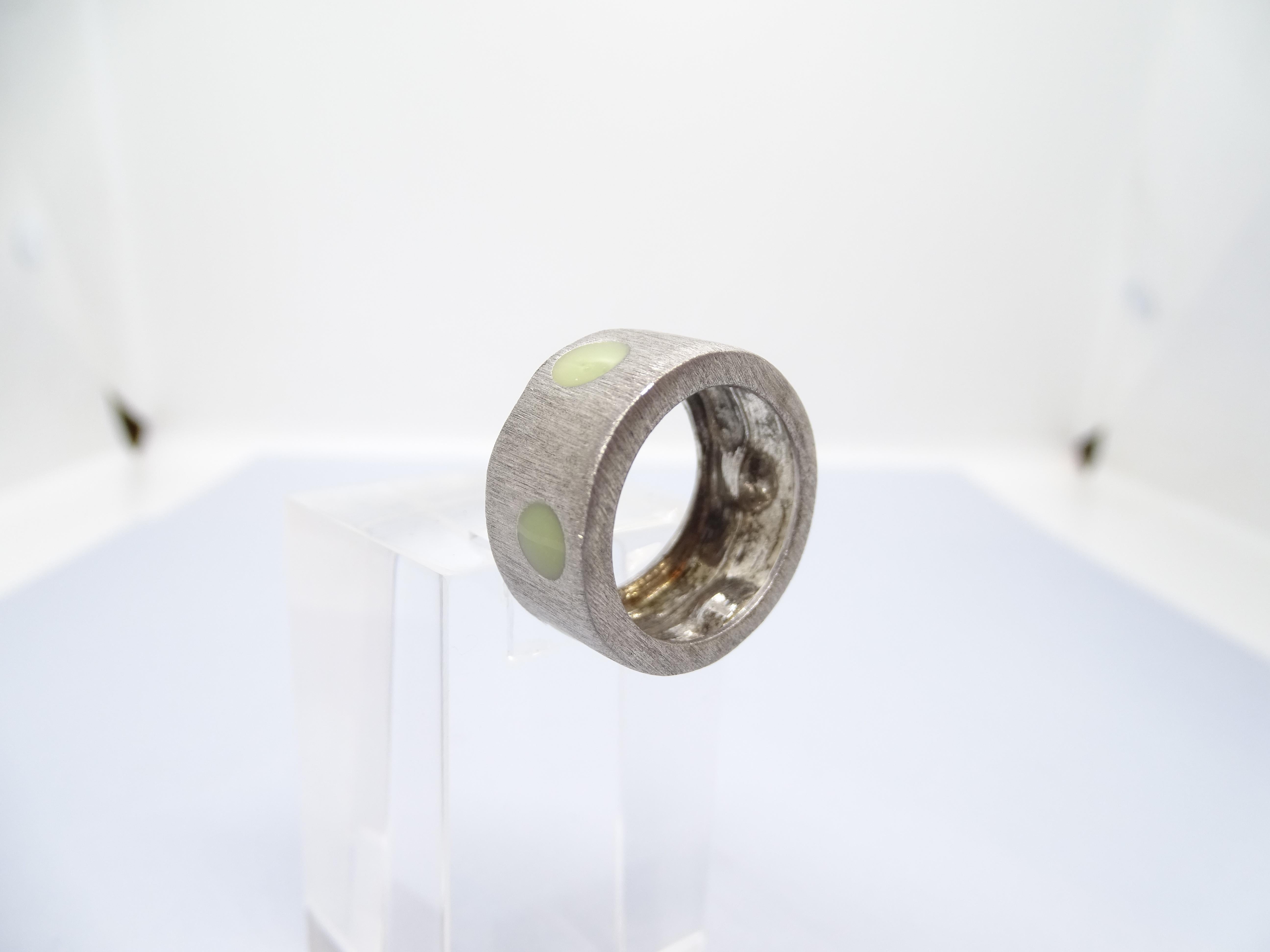 Italian Silver and green enamel ring, Vintage For Sale 7