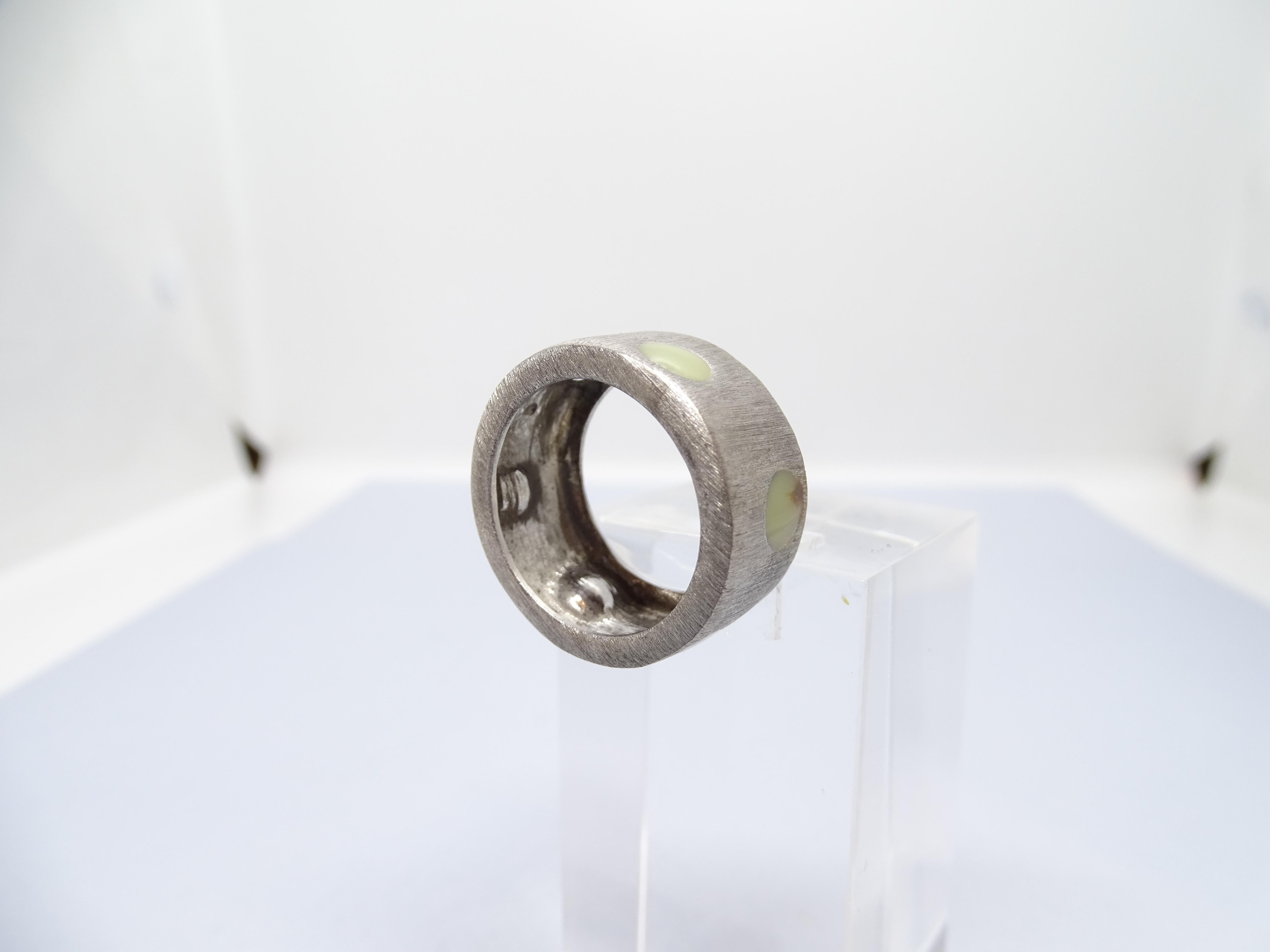 Italian Silver and green enamel ring, Vintage For Sale 9