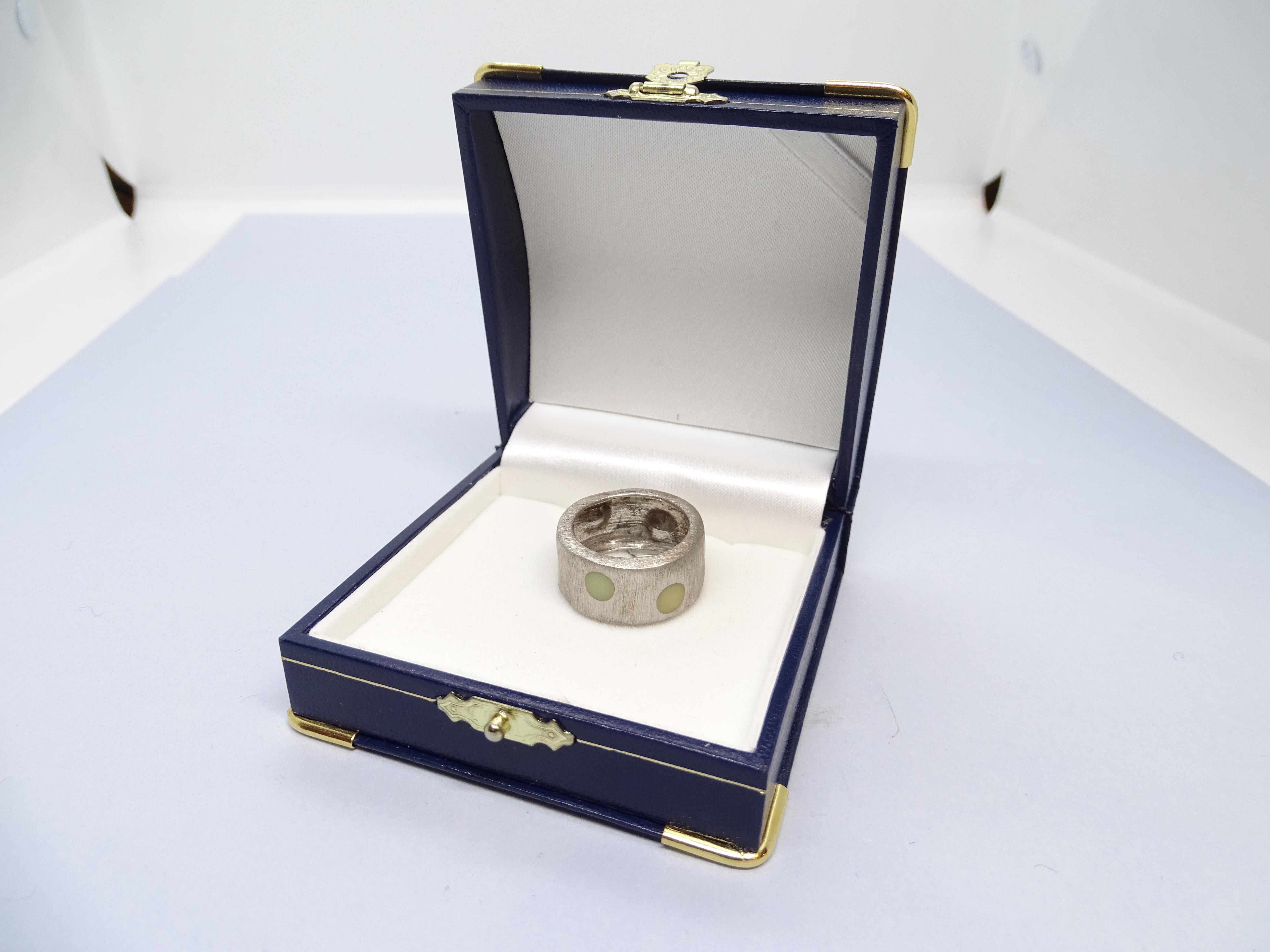 Italian Silver and green enamel ring, Vintage For Sale 12