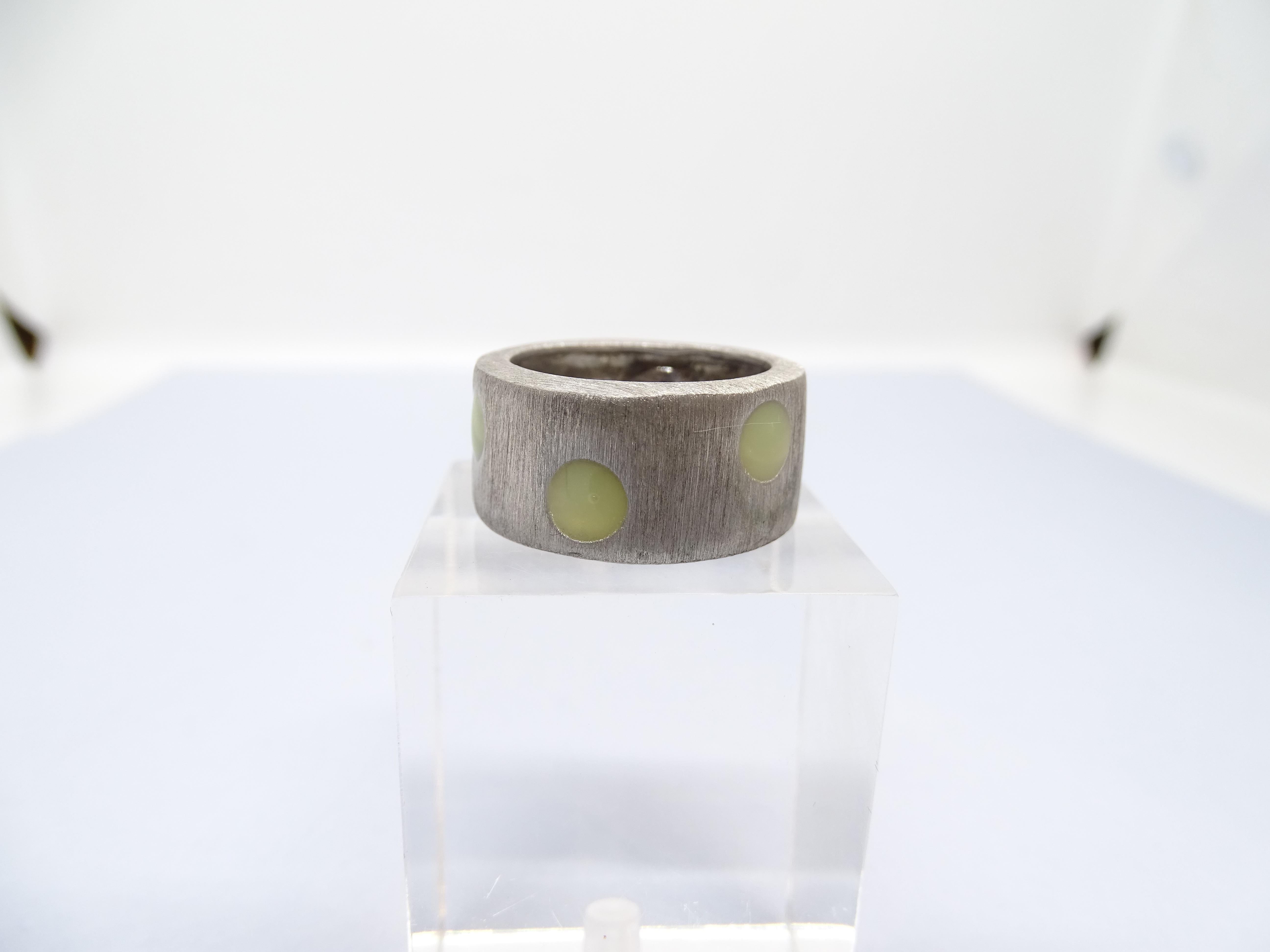 Italian Silver and green enamel ring, Vintage For Sale 1