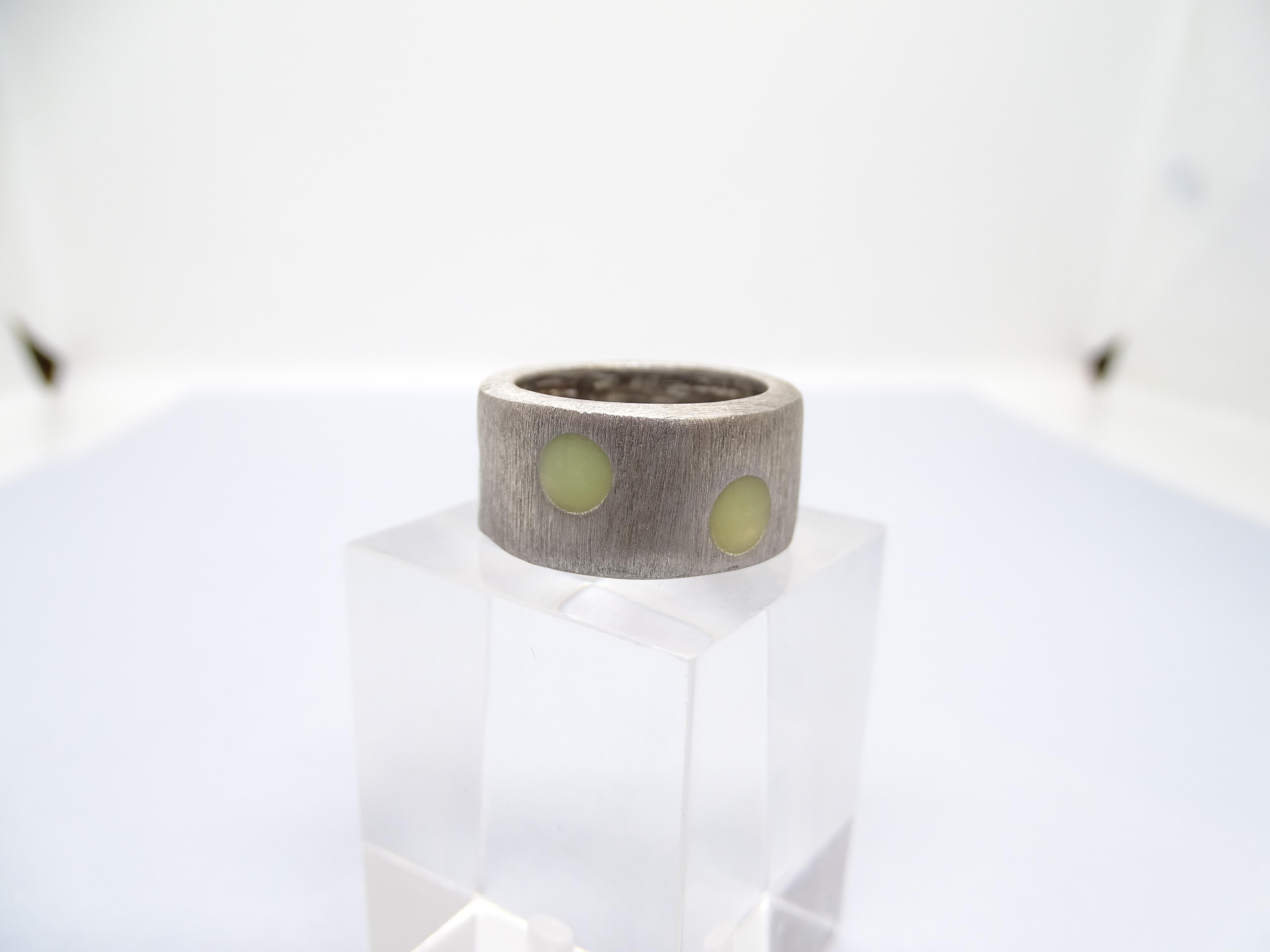 Italian Silver and green enamel ring, Vintage For Sale 2