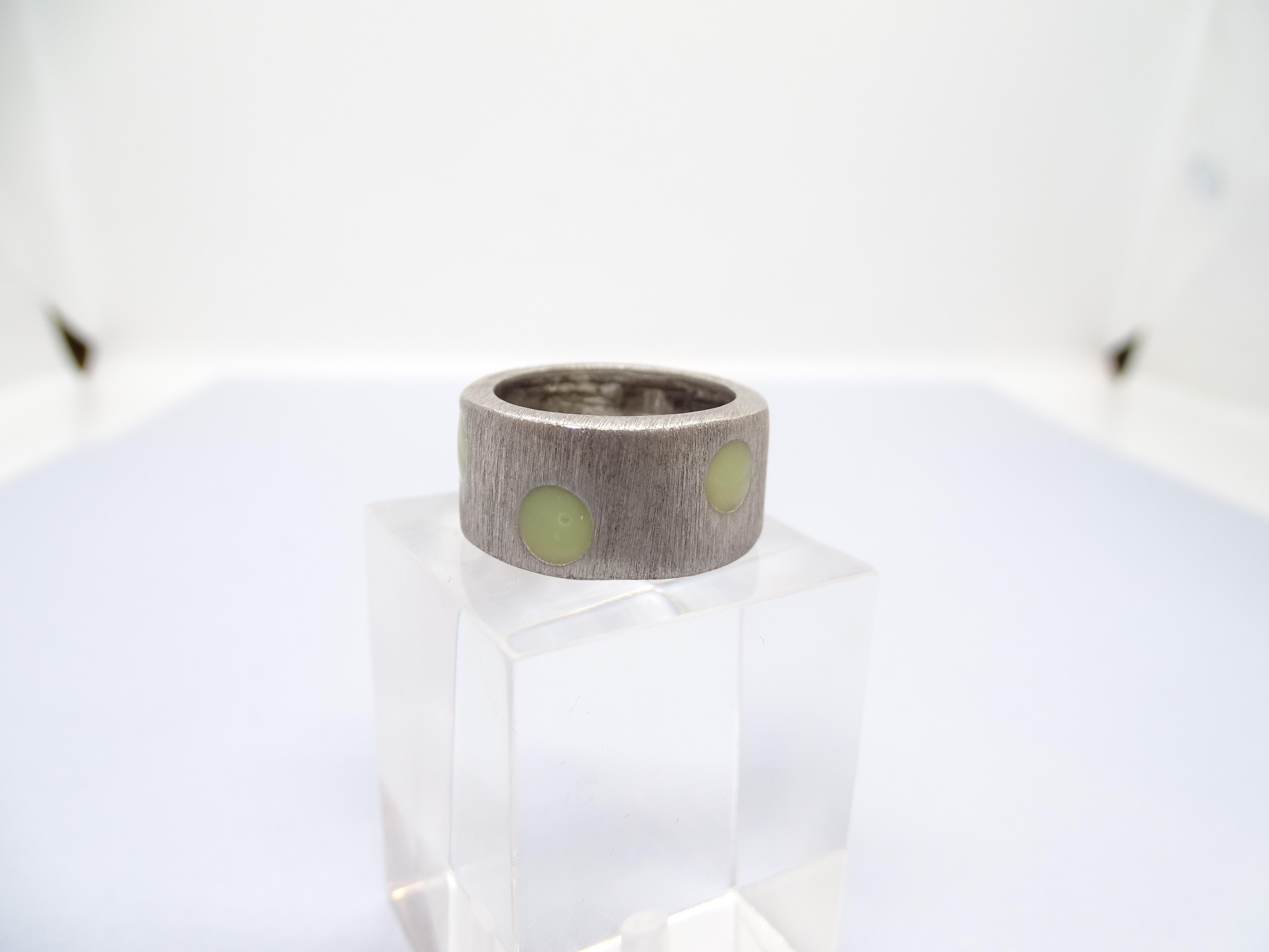 Italian Silver and green enamel ring, Vintage For Sale 3