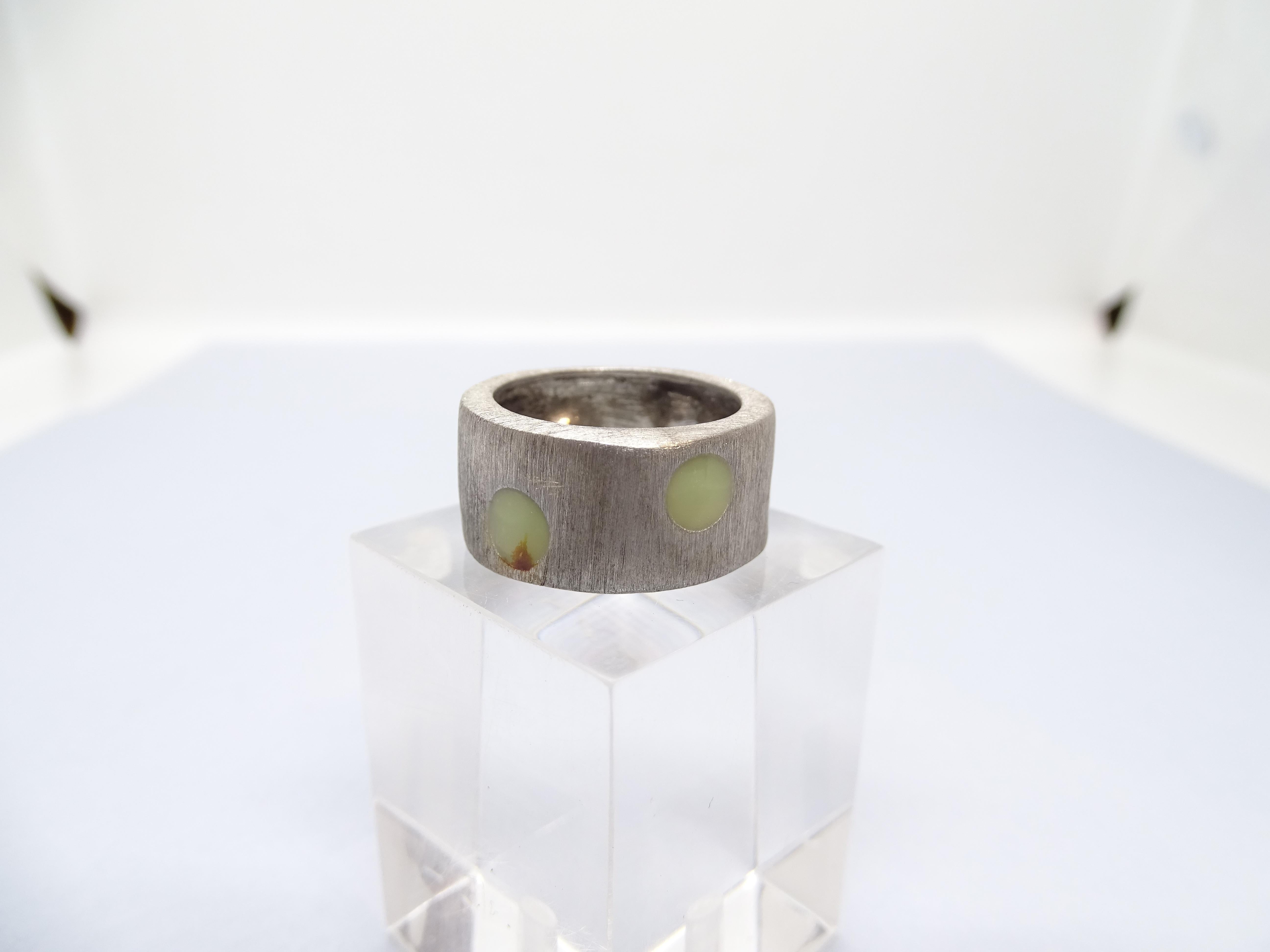 Italian Silver and green enamel ring, Vintage For Sale 4