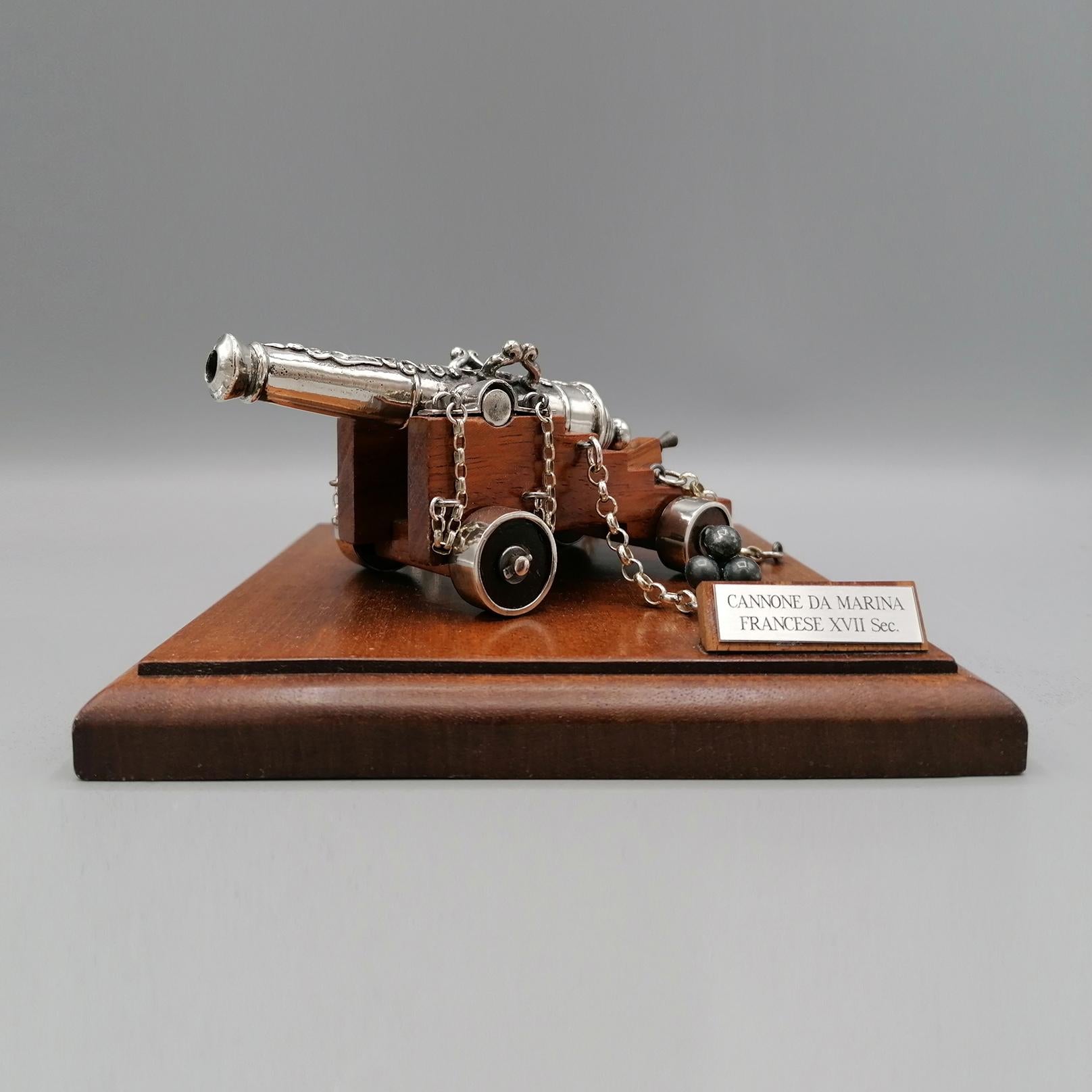 Italian Silver and Wood Miniature of French Navy Cannon For Sale 4