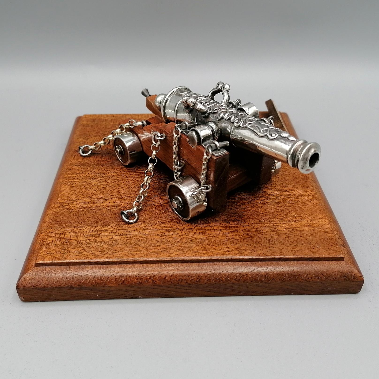 Italienische Miniatur-Kanon aus Silber und Holz aus der französischen Marine im Zustand „Hervorragend“ im Angebot in VALENZA, IT