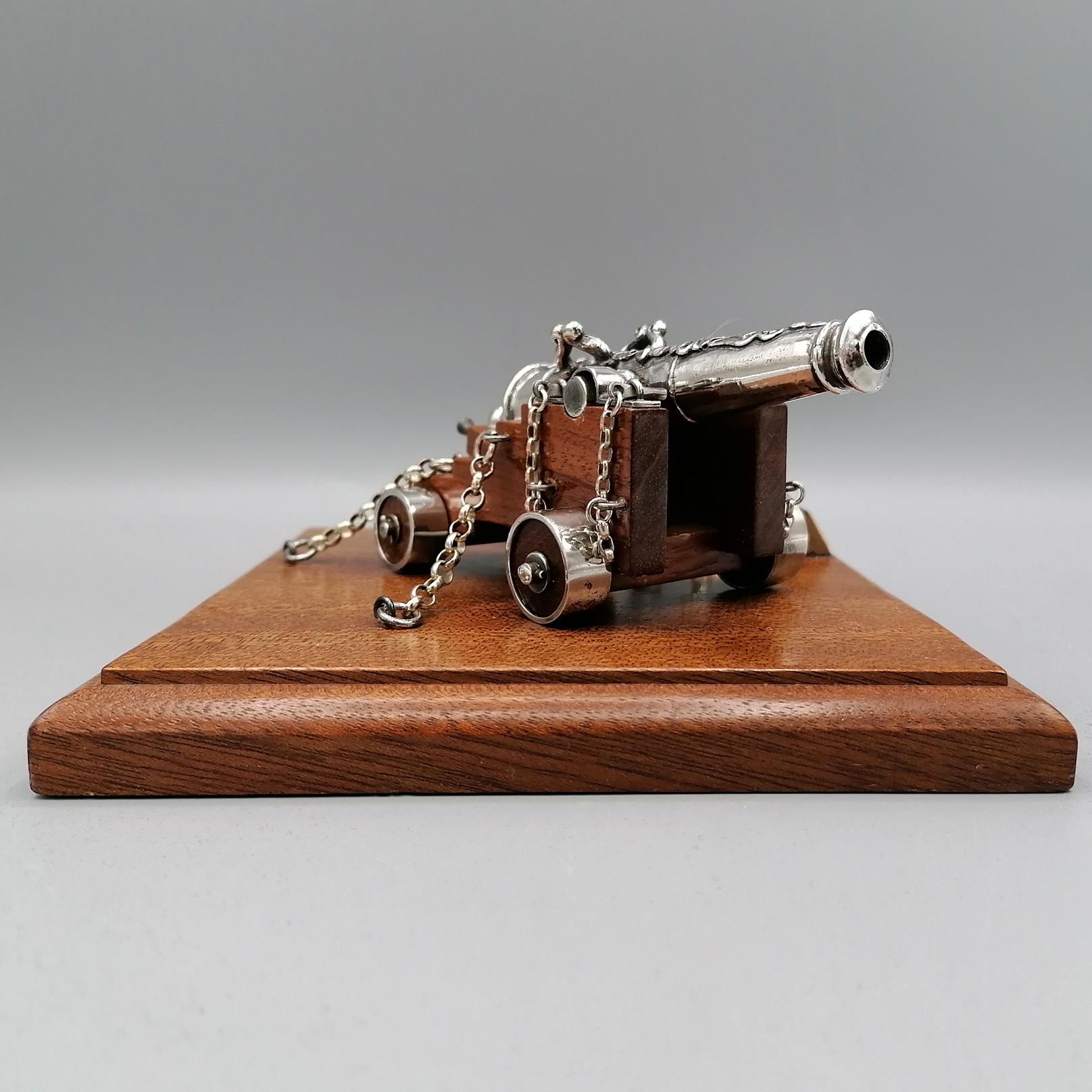 Italienische Miniatur-Kanon aus Silber und Holz aus der französischen Marine (Ende des 20. Jahrhunderts) im Angebot