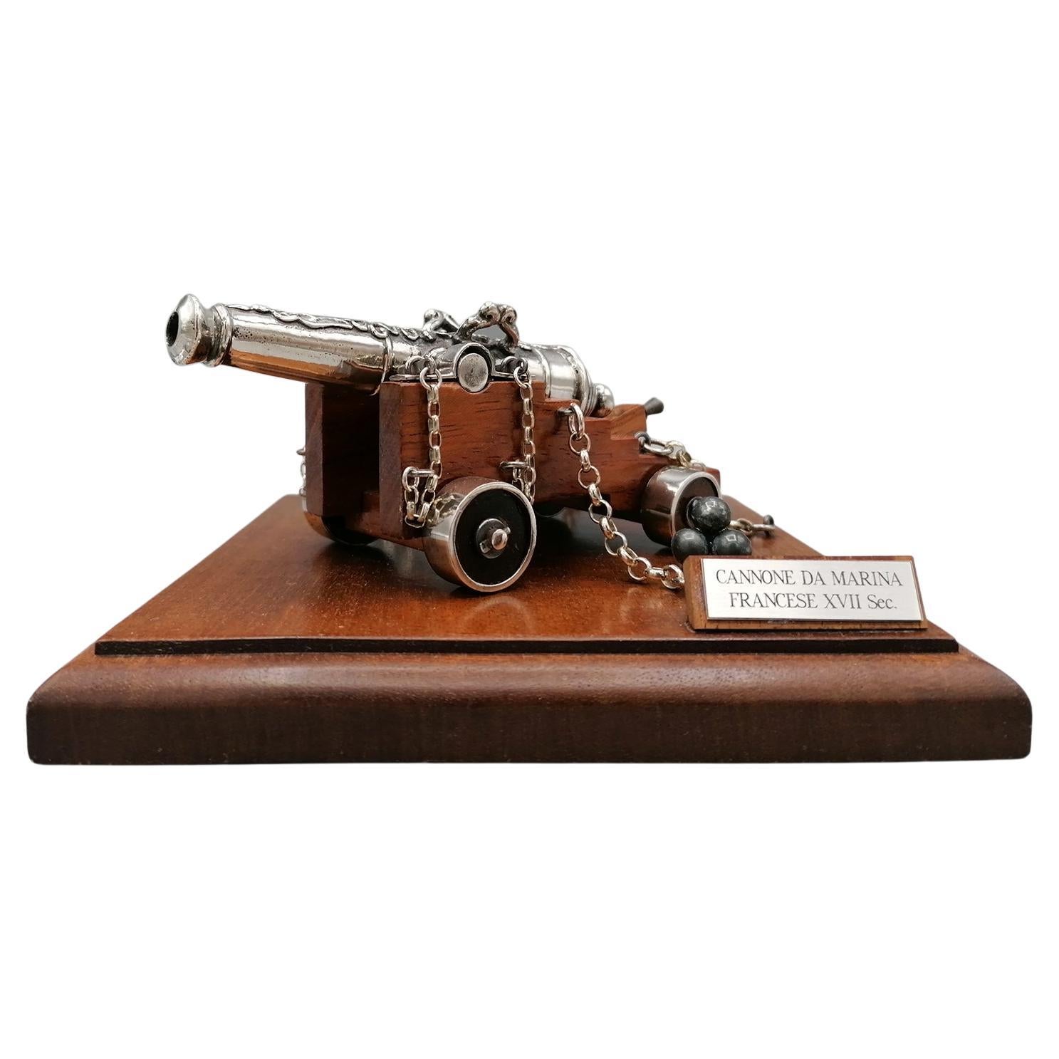 Italian Silver and Wood Miniature of French Navy Cannon For Sale