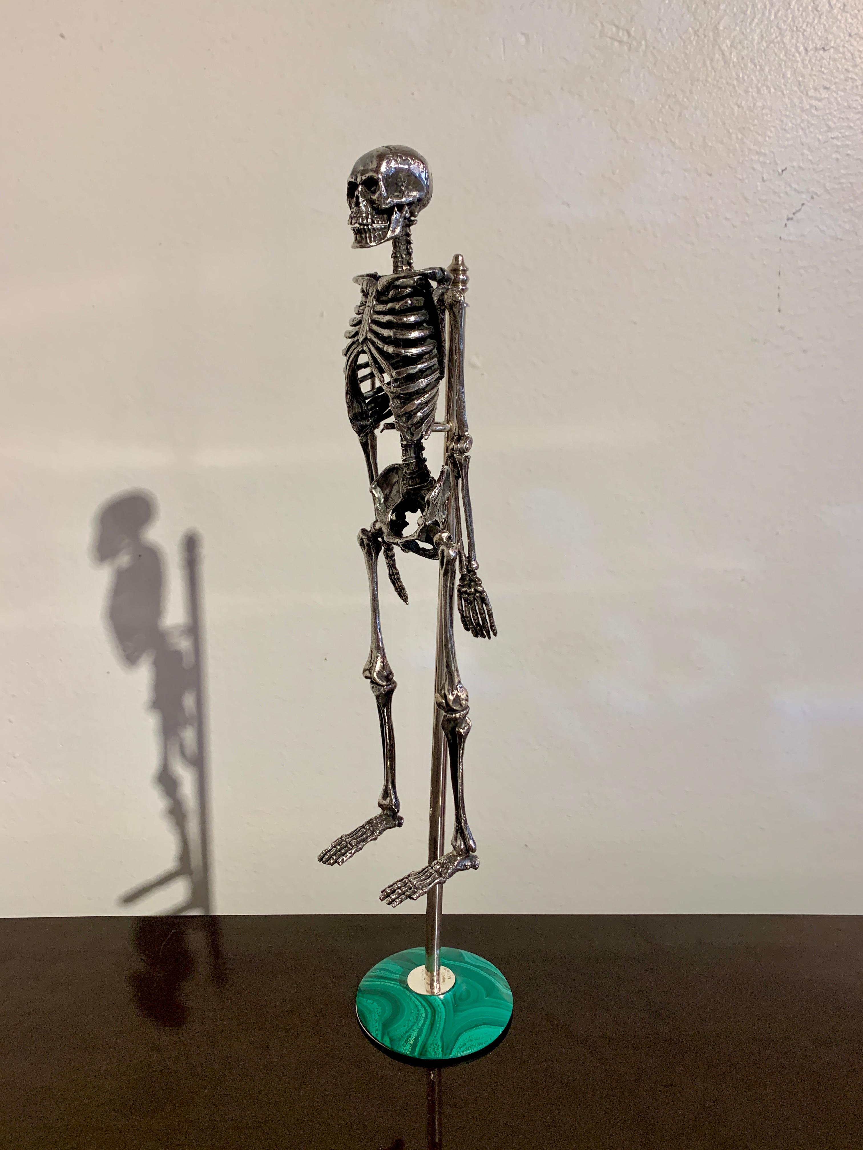 Cast Italian Silver Articulated Human Skeleton Model, Mid 20th Century