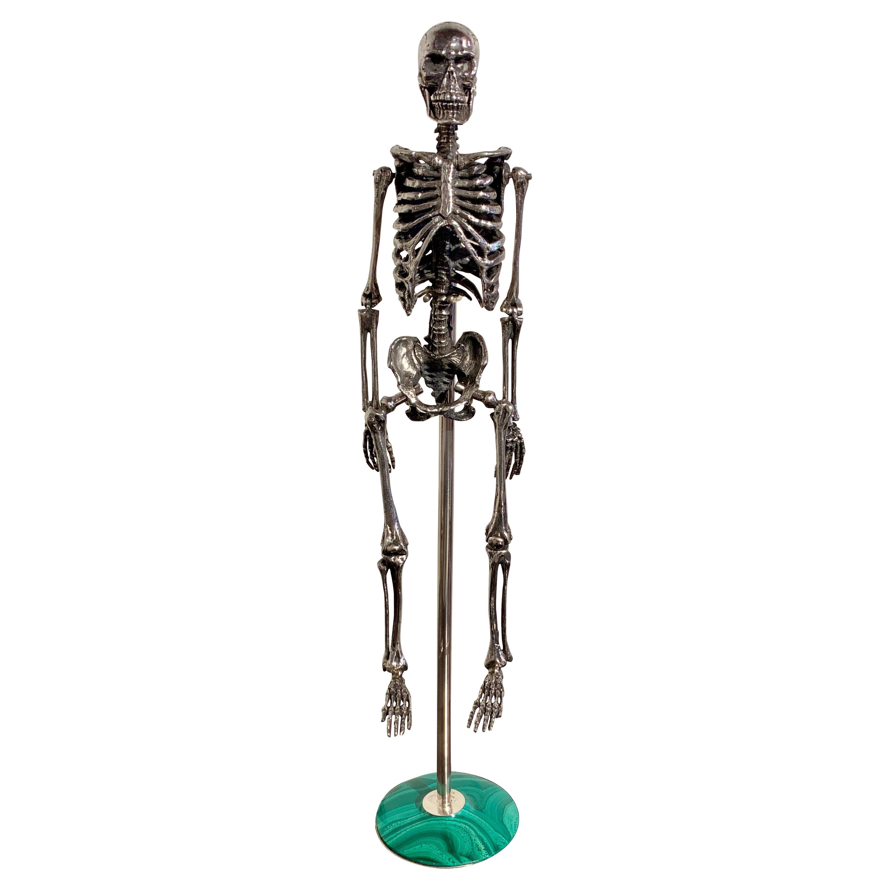 Italian Silver Articulated Human Skeleton Model, Mid 20th Century