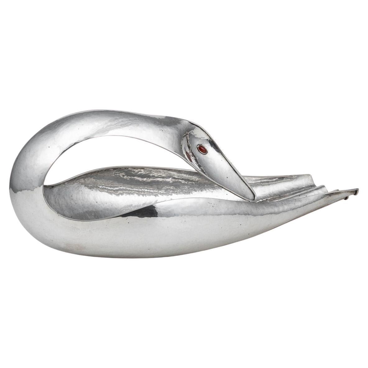 Italian Silver Baguette Tray In The Form Of A Swan, By Finzi c.1970 For Sale