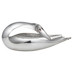 Italian Silver Baguette Tray In The Form Of A Swan, By Finzi c.1970