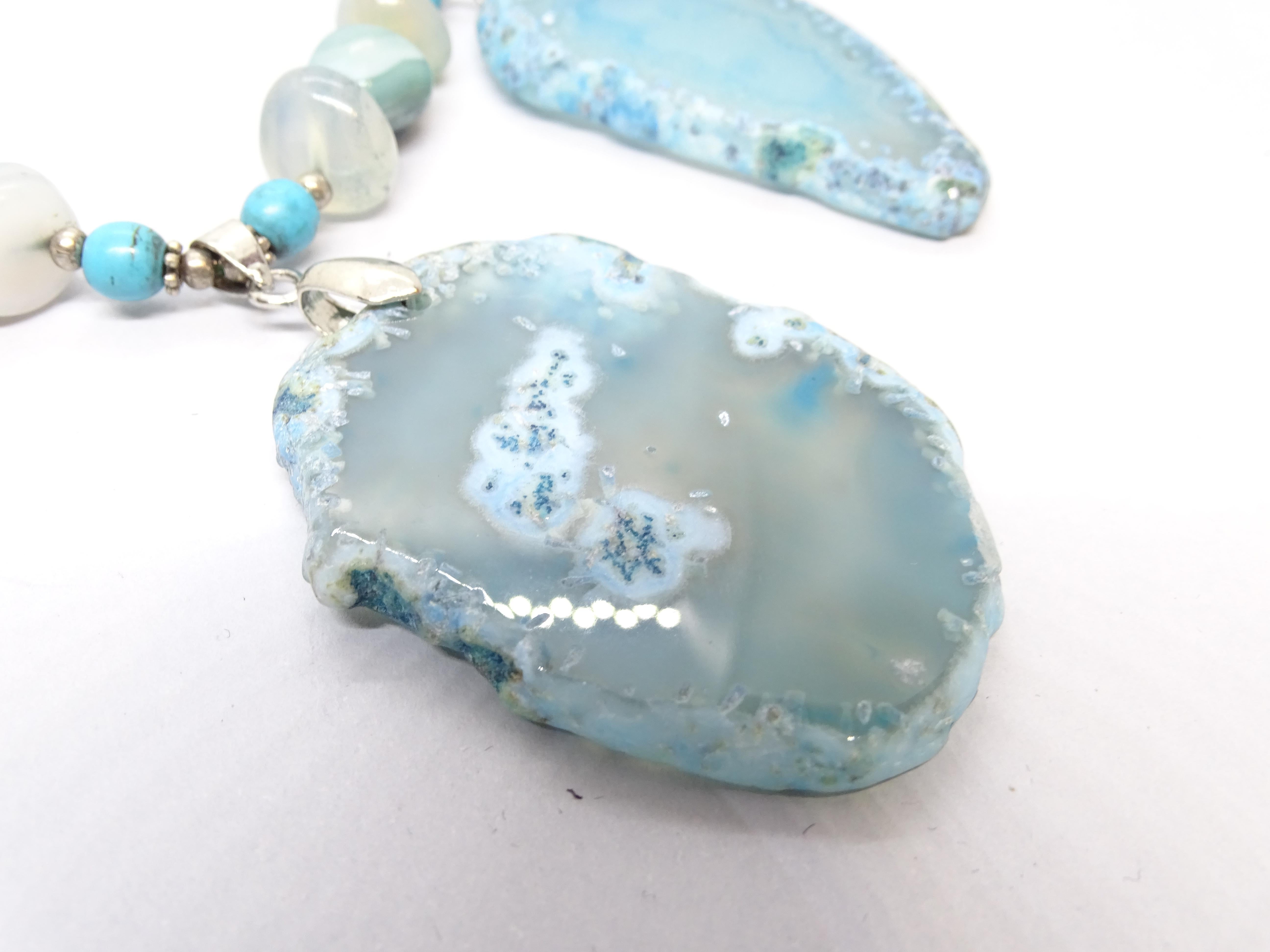 Italian silver Blue Turquoise , Agate , quartz  Drop necklace For Sale 4