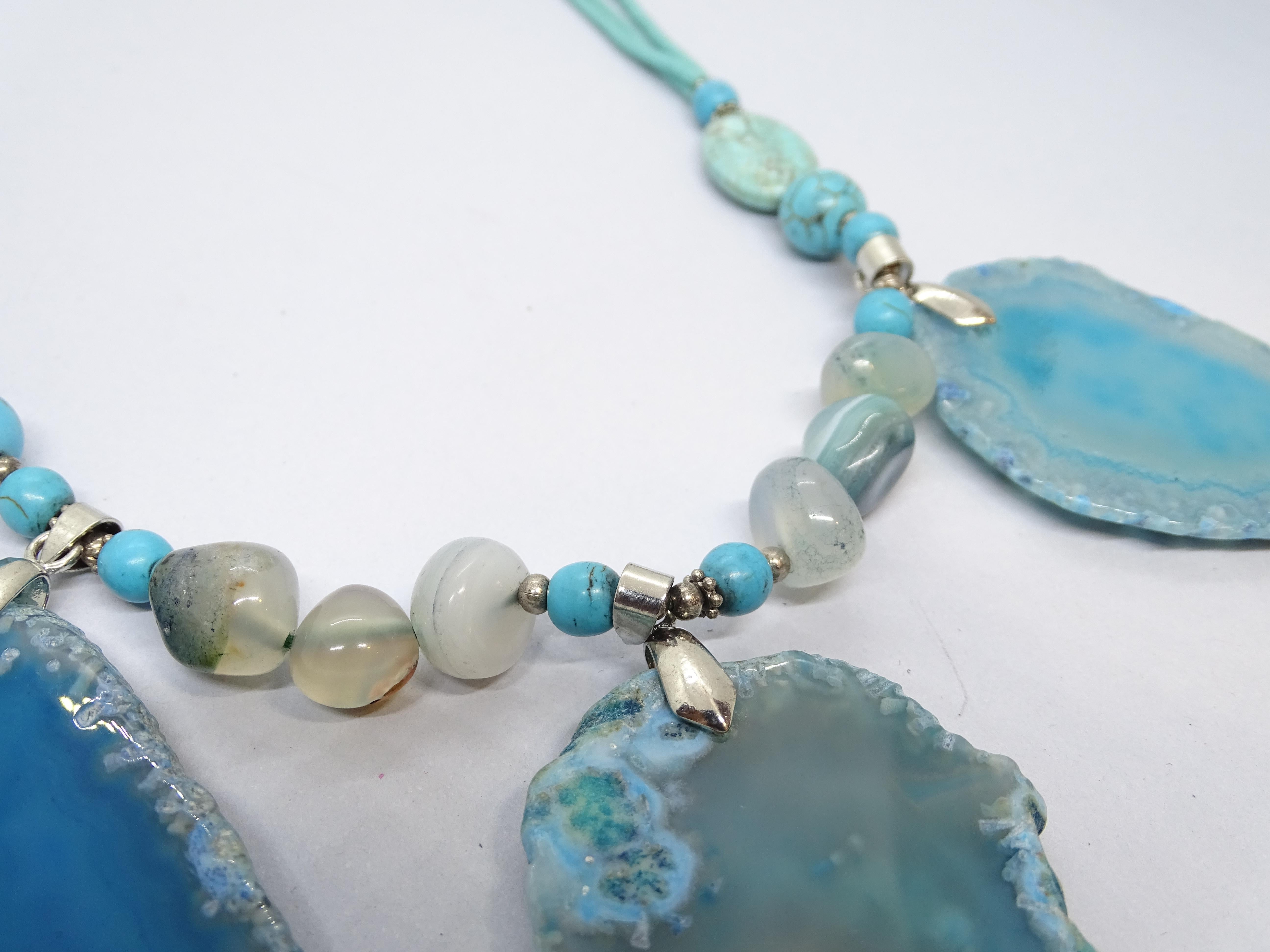 Italian silver Blue Turquoise , Agate , quartz  Drop necklace For Sale 12