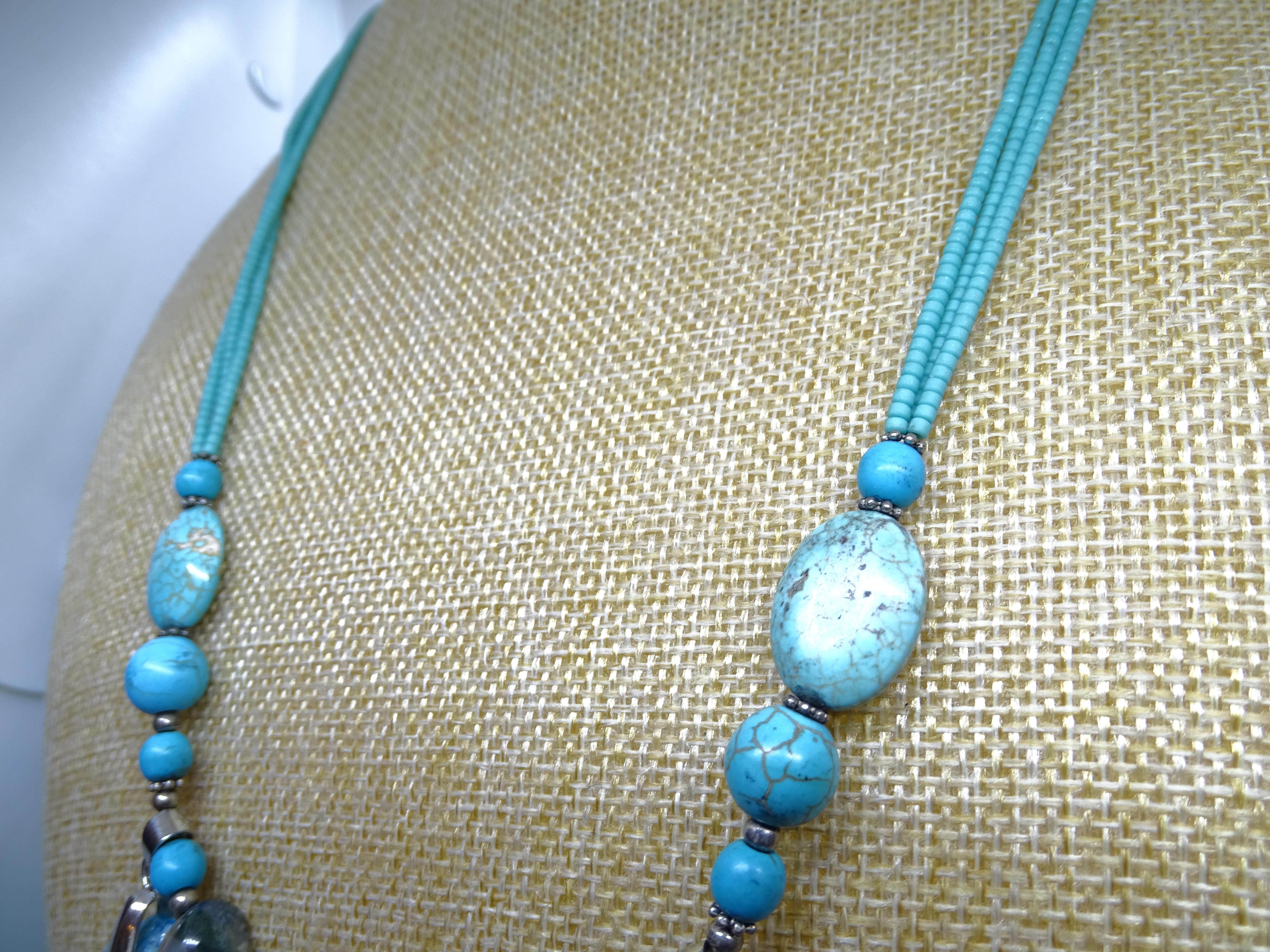 Italian silver Blue Turquoise , Agate , quartz  Drop necklace In Good Condition For Sale In VALLADOLID, ES