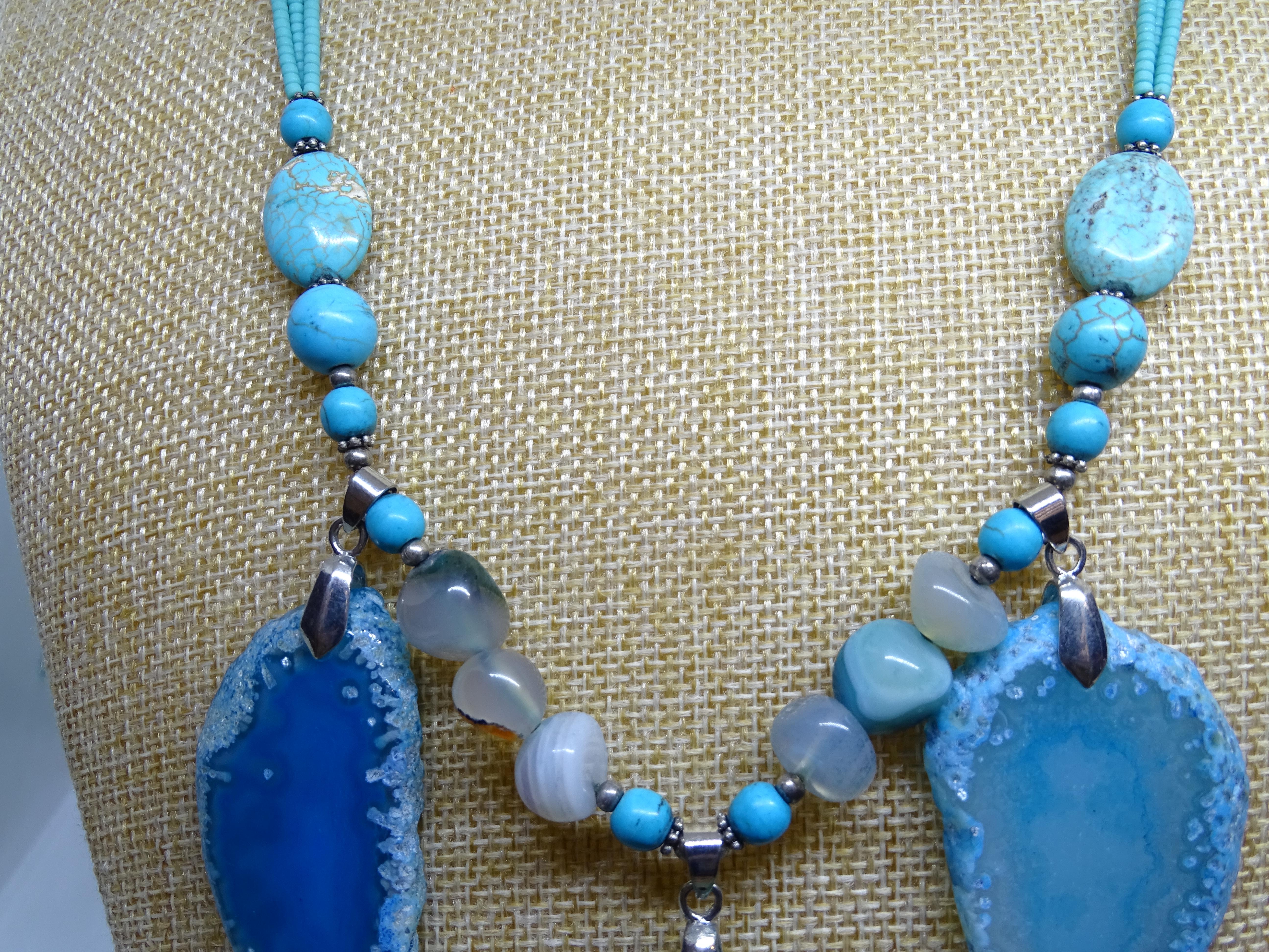 Italian silver Blue Turquoise , Agate , quartz  Drop necklace For Sale 1