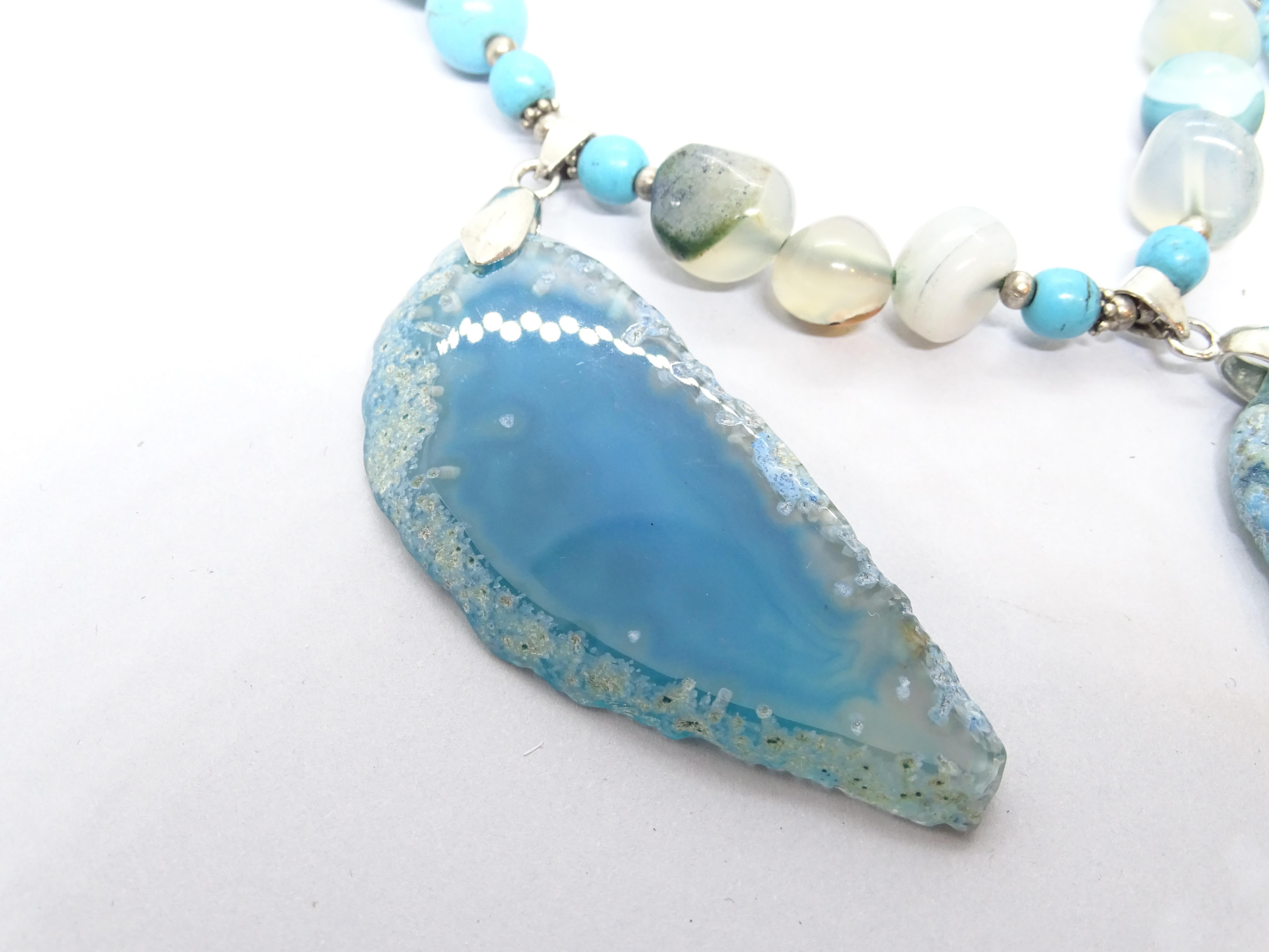 Italian silver Blue Turquoise , Agate , quartz  Drop necklace For Sale 3