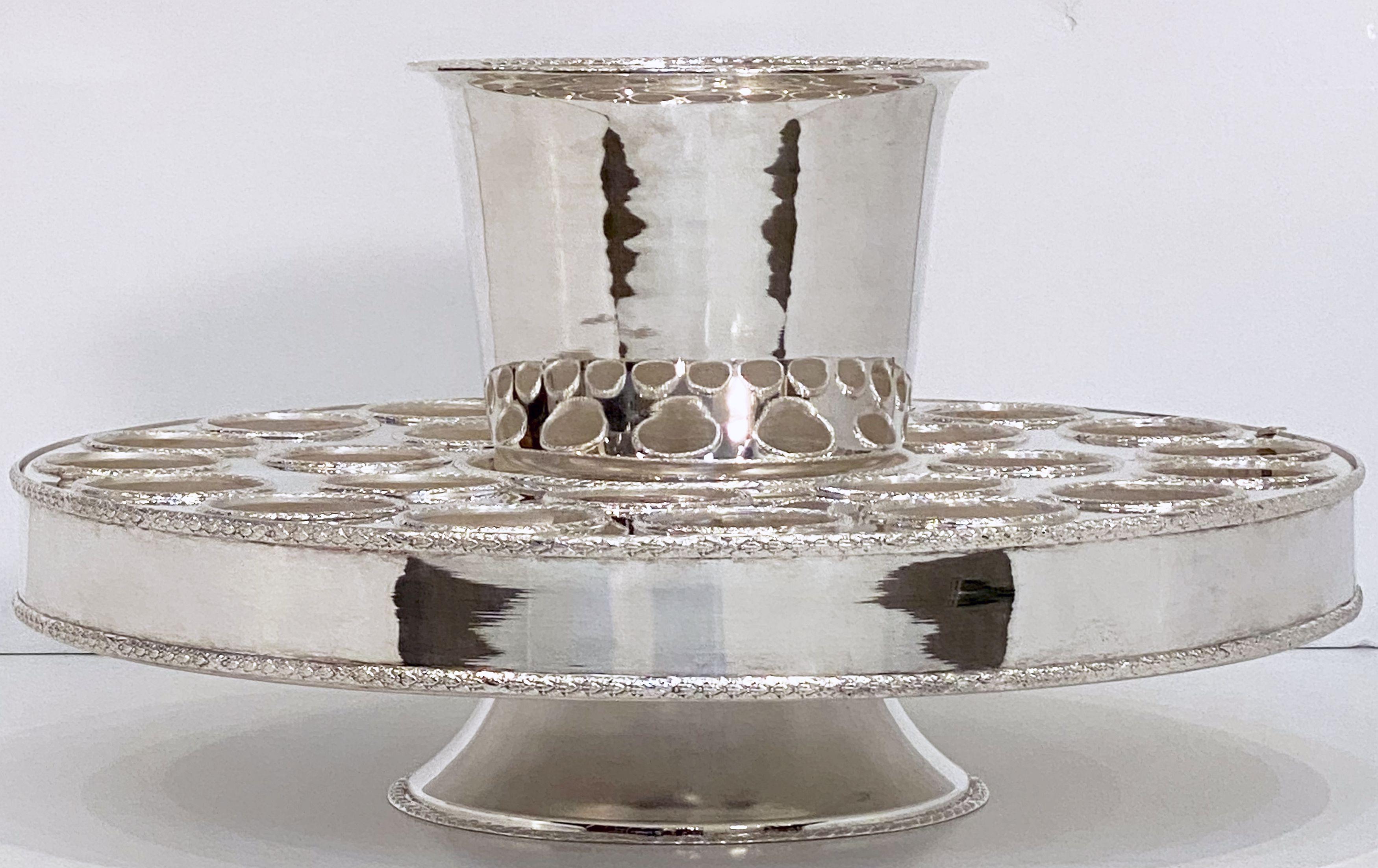 Italian Silver Champagne Service with Revolving Stand, Wine Cooler, and Glasses 11