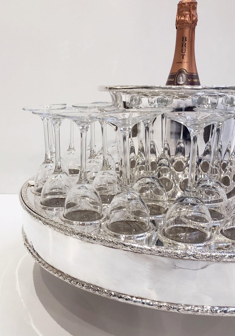 Italian Silver Champagne Service with Revolving Stand, Wine Cooler, and