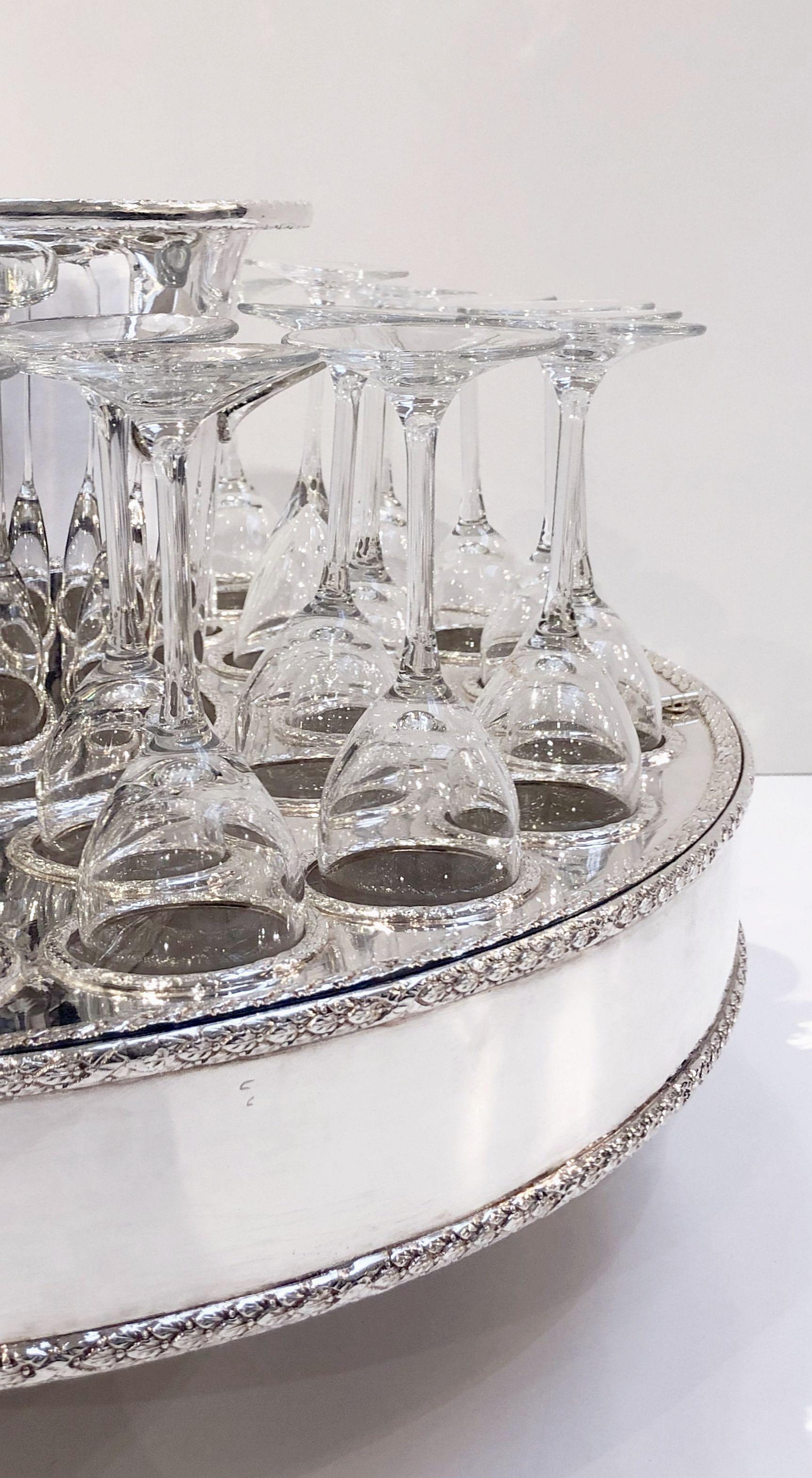 20th Century Italian Silver Champagne Service with Revolving Stand, Wine Cooler, and Glasses