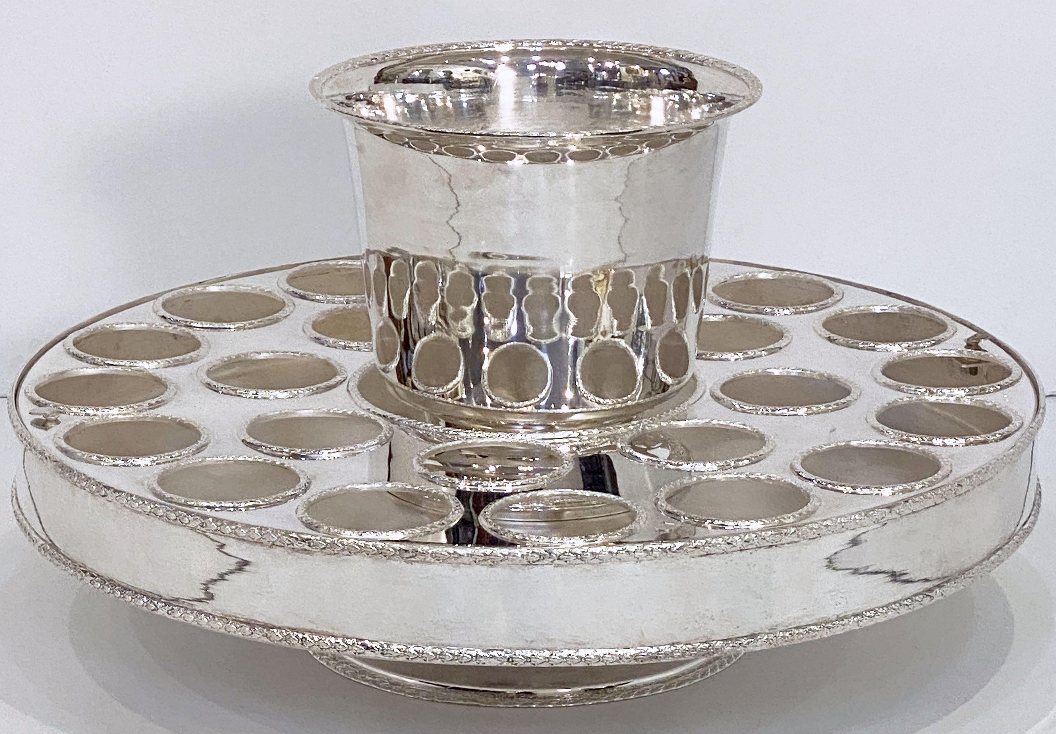 Italian Silver Champagne Service with Revolving Stand, Wine Cooler, and Glasses 1