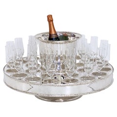 Italian Silver Champagne Service with Revolving Stand, Wine Cooler, and Glasses